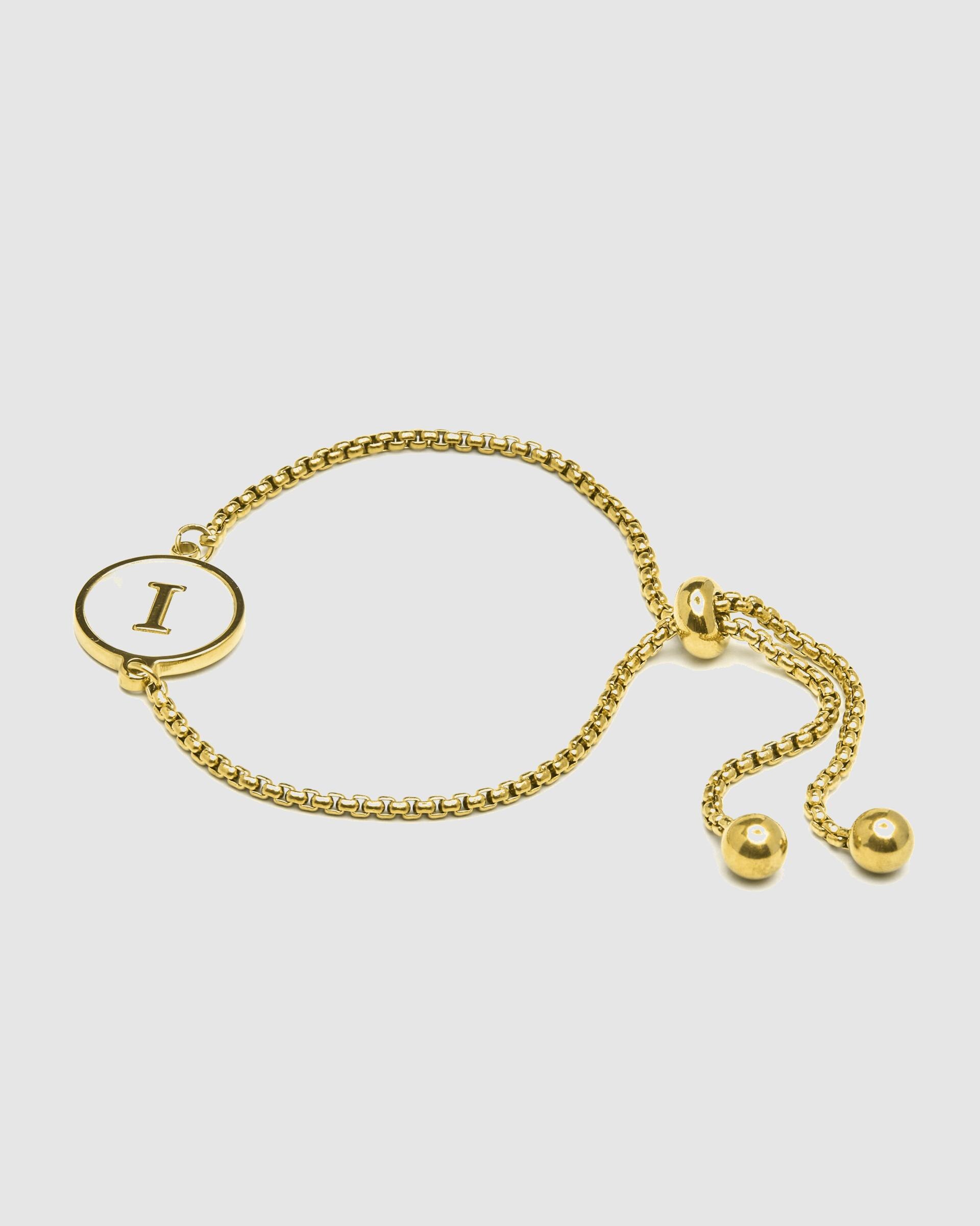 Pulseira com Charms Letras Acabada em Ouro de 18 Quilates com Madrepérola Branca Ouro-3