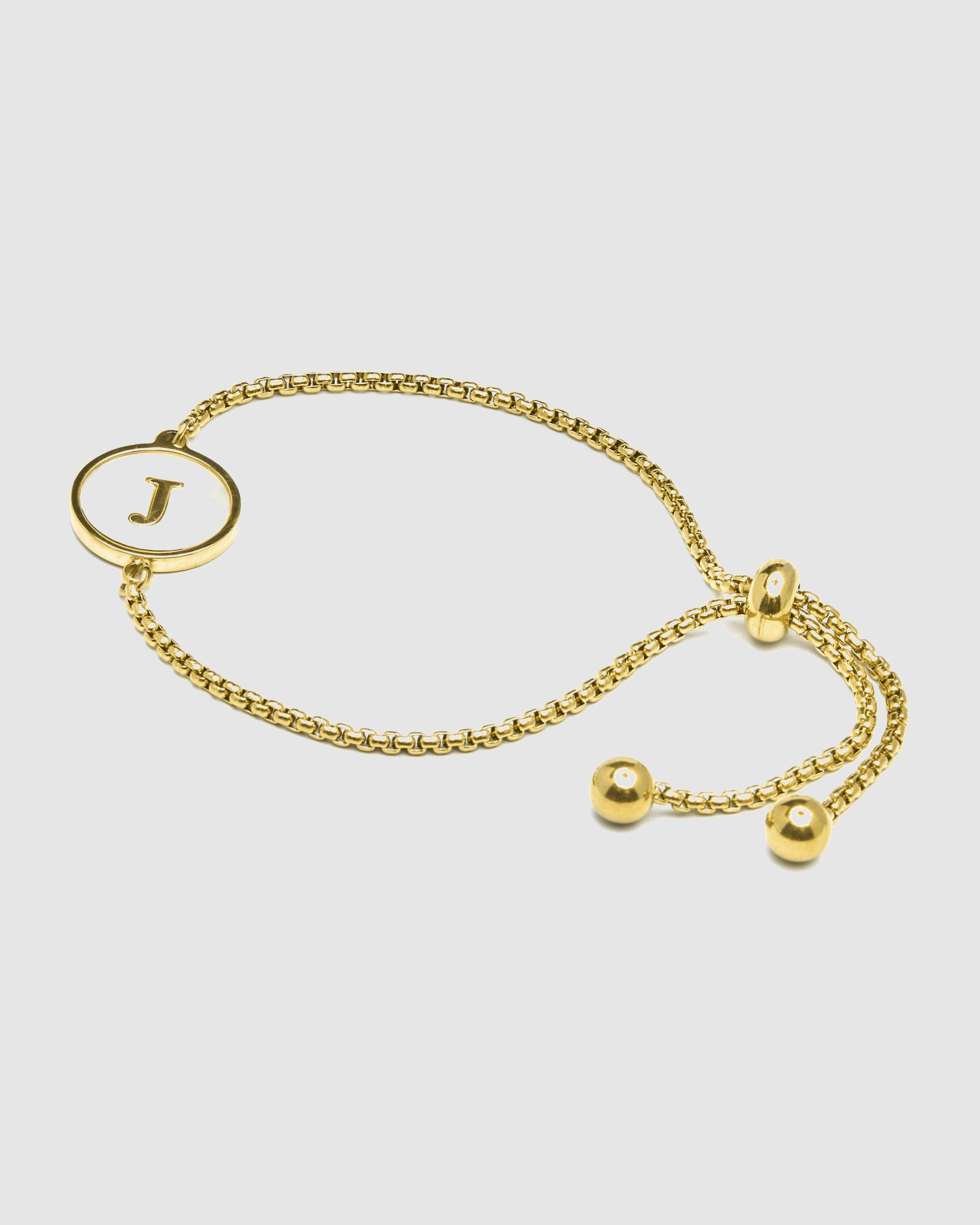 Pulseira com Charms Letras Acabada em Ouro de 18 Quilates com Madrepérola Branca Ouro-3