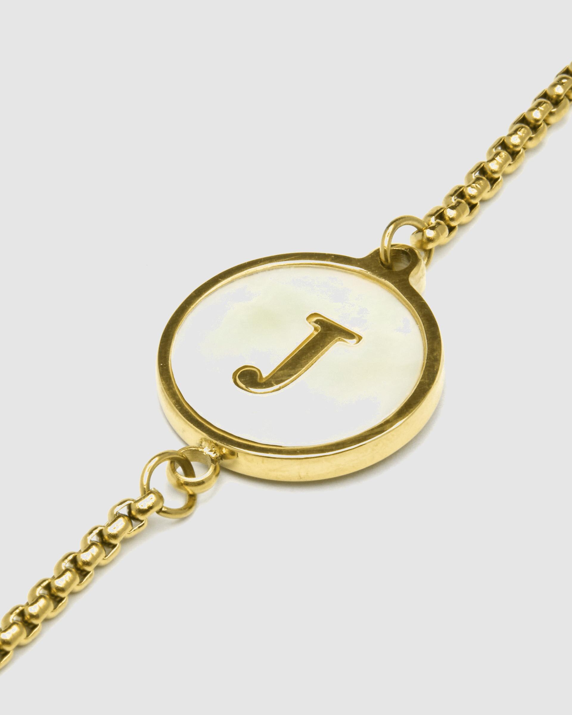 Pulseira com Charms Letras Acabada em Ouro de 18 Quilates com Madrepérola Branca Ouro-5