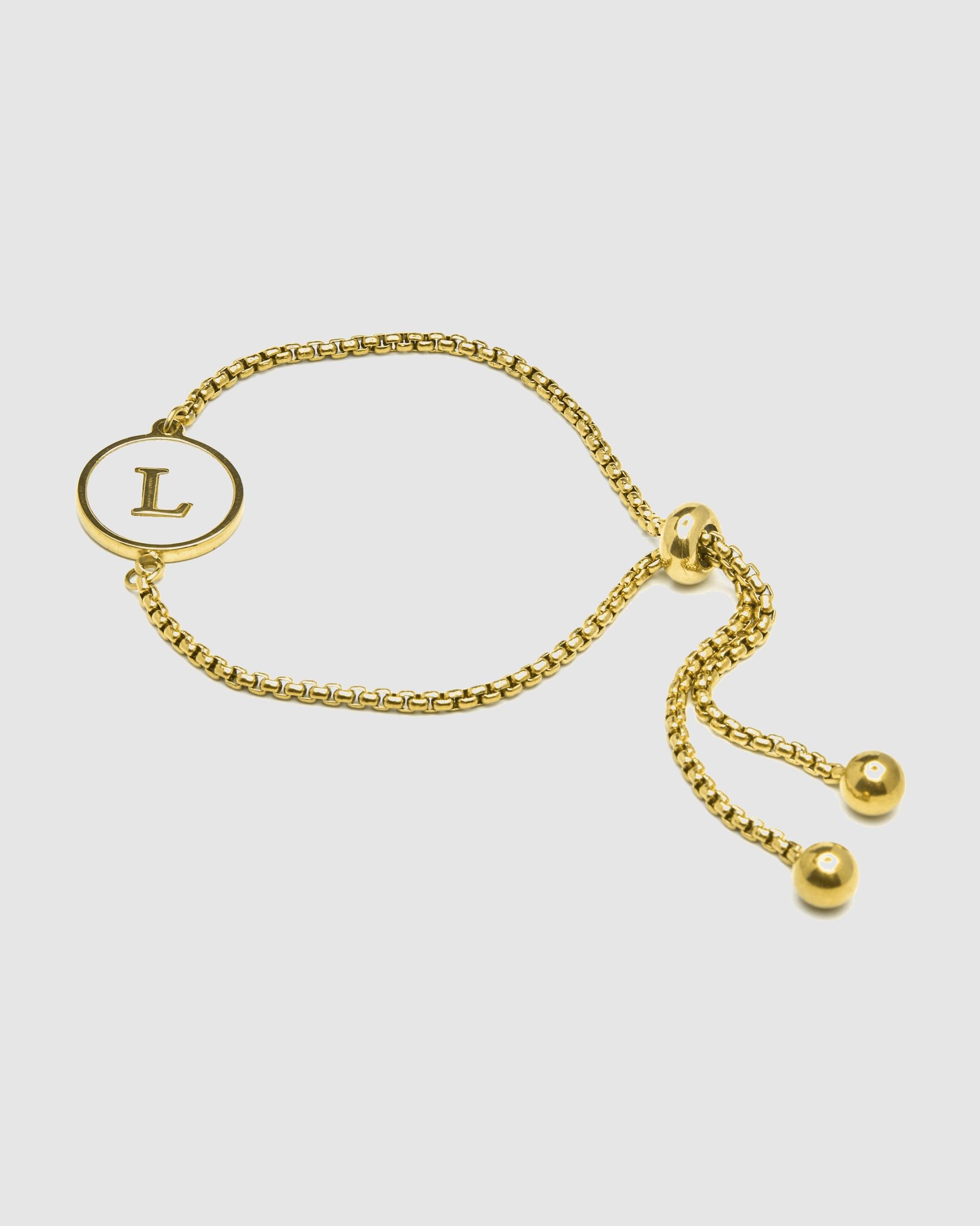 Pulseira com Charms Letras Acabada em Ouro de 18 Quilates com Madrepérola Branca Ouro-3