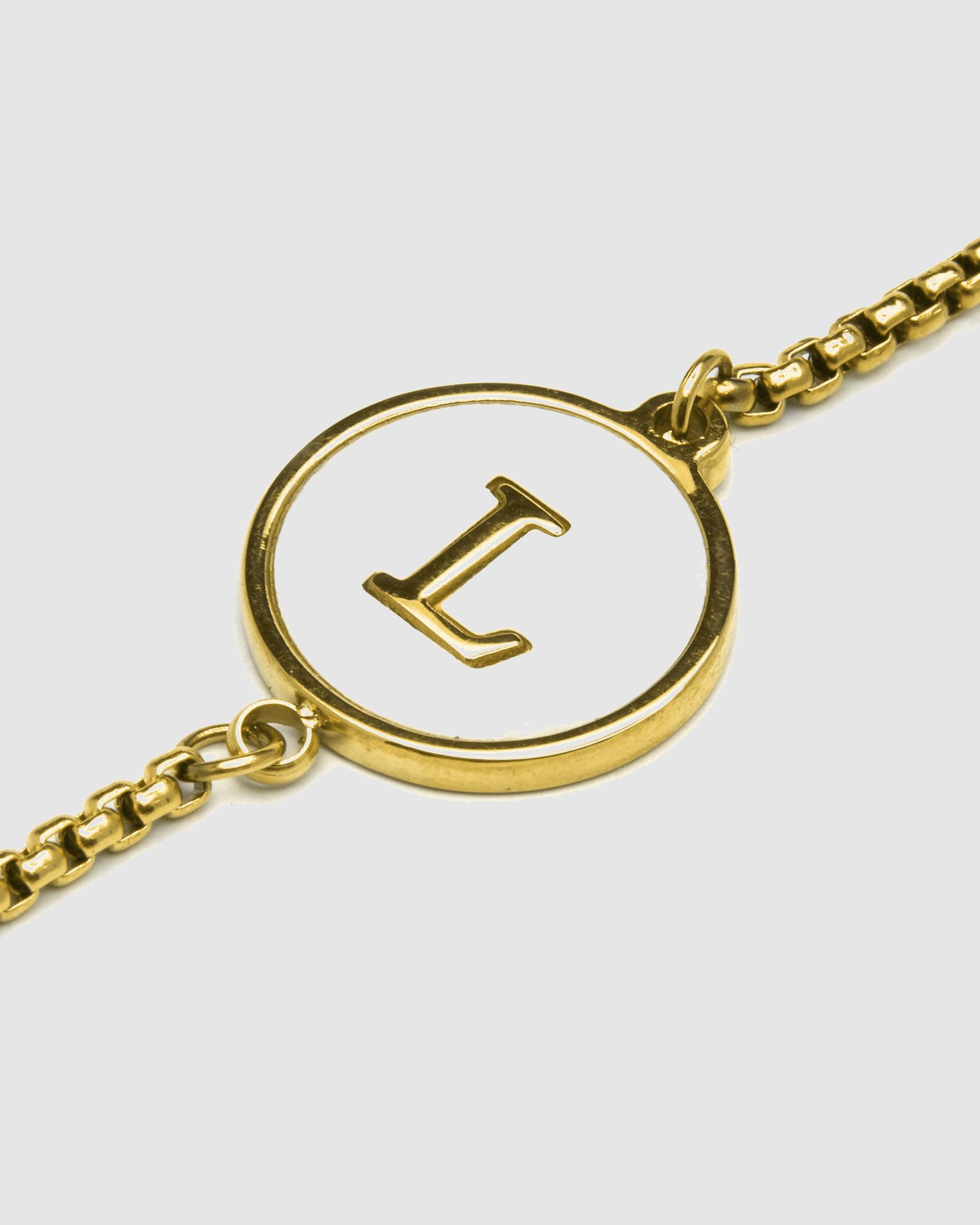Pulseira com Charms Letras Acabada em Ouro de 18 Quilates com Madrepérola Branca Ouro-6
