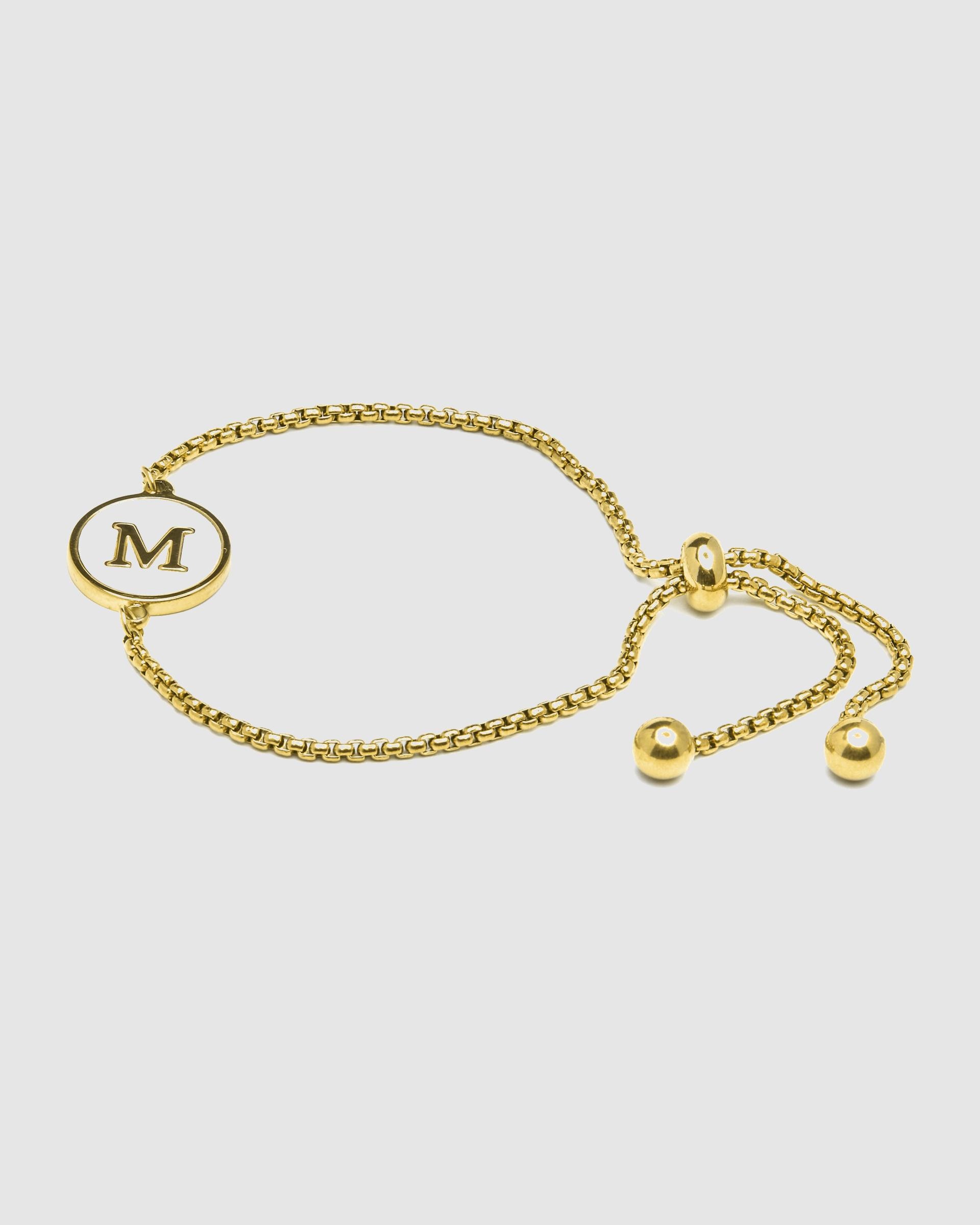 Pulseira com Charms Letras Acabada em Ouro de 18 Quilates com Madrepérola Branca Ouro-3