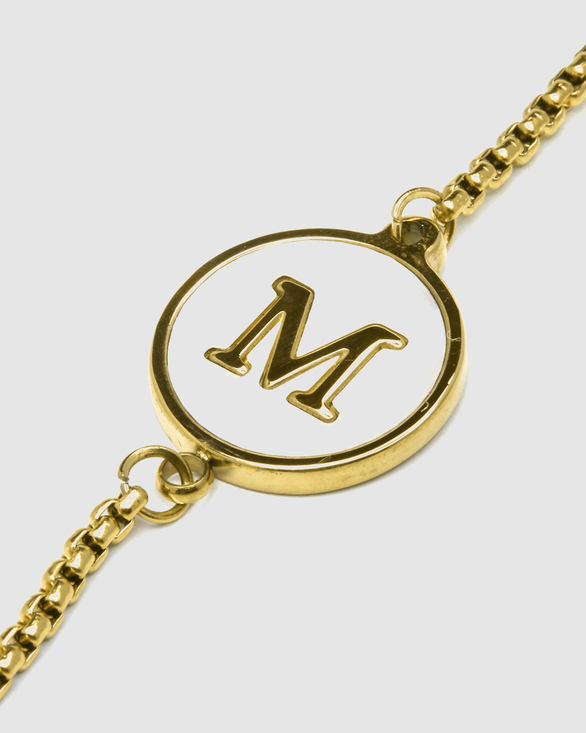 Pulseira com Charms Letras Acabada em Ouro de 18 Quilates com Madrepérola Branca Ouro-5