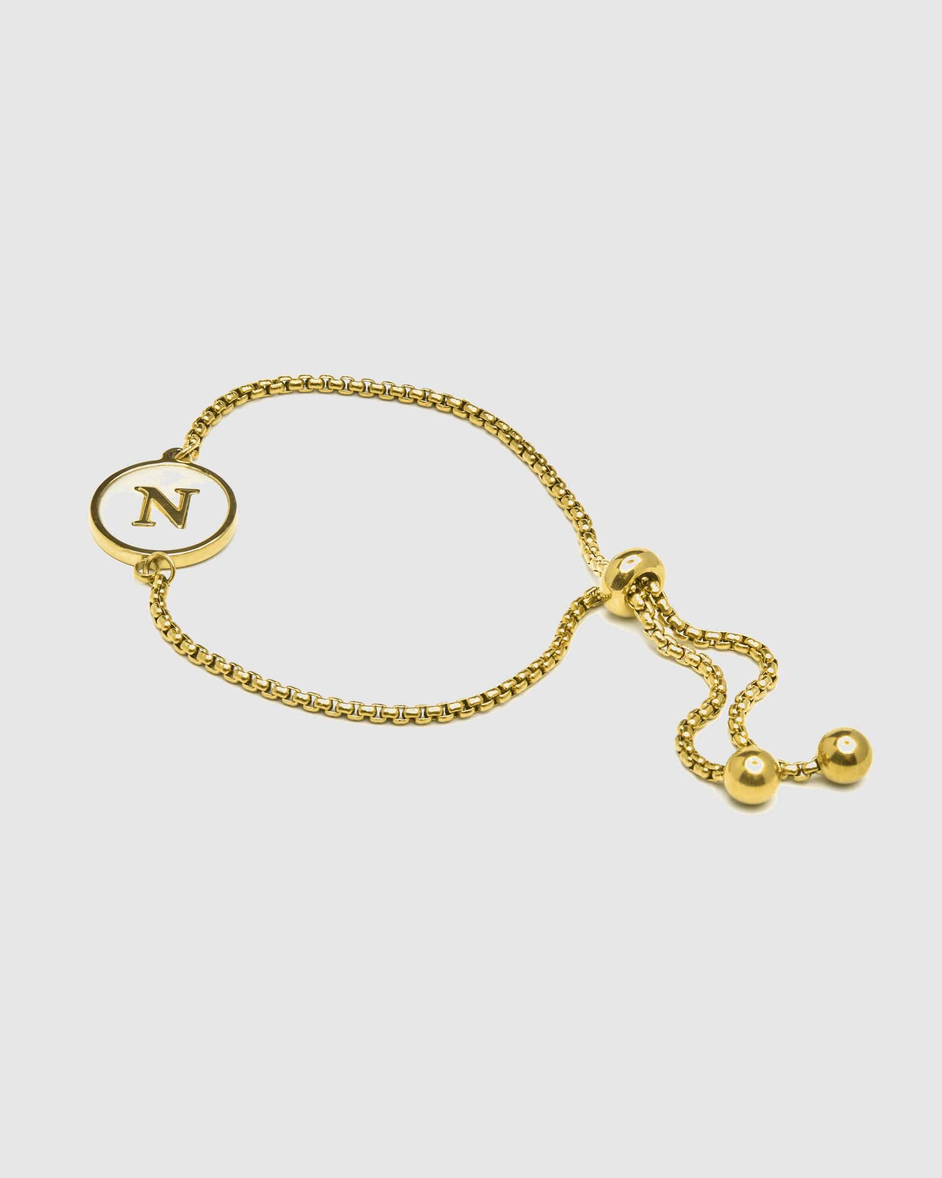 Pulseira com Charms Letras Acabada em Ouro de 18 Quilates com Madrepérola Branca Ouro-3