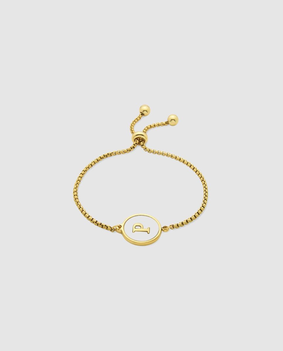 Pulseira Letras Acabada em Ouro de 18k com Madrepérola em Branco Branco-1