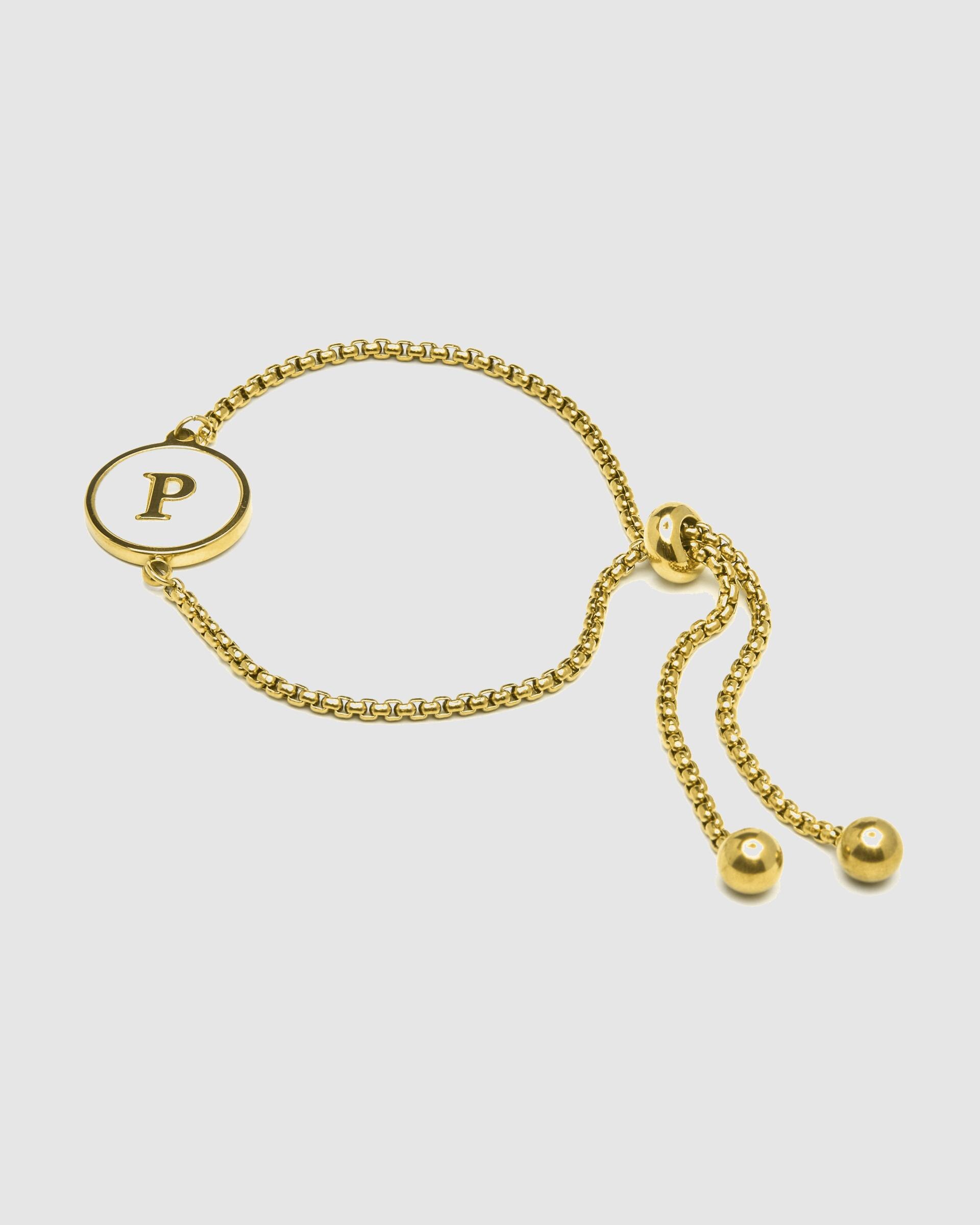 Pulseira Letras Acabada em Ouro de 18k com Madrepérola em Branco Branco-3