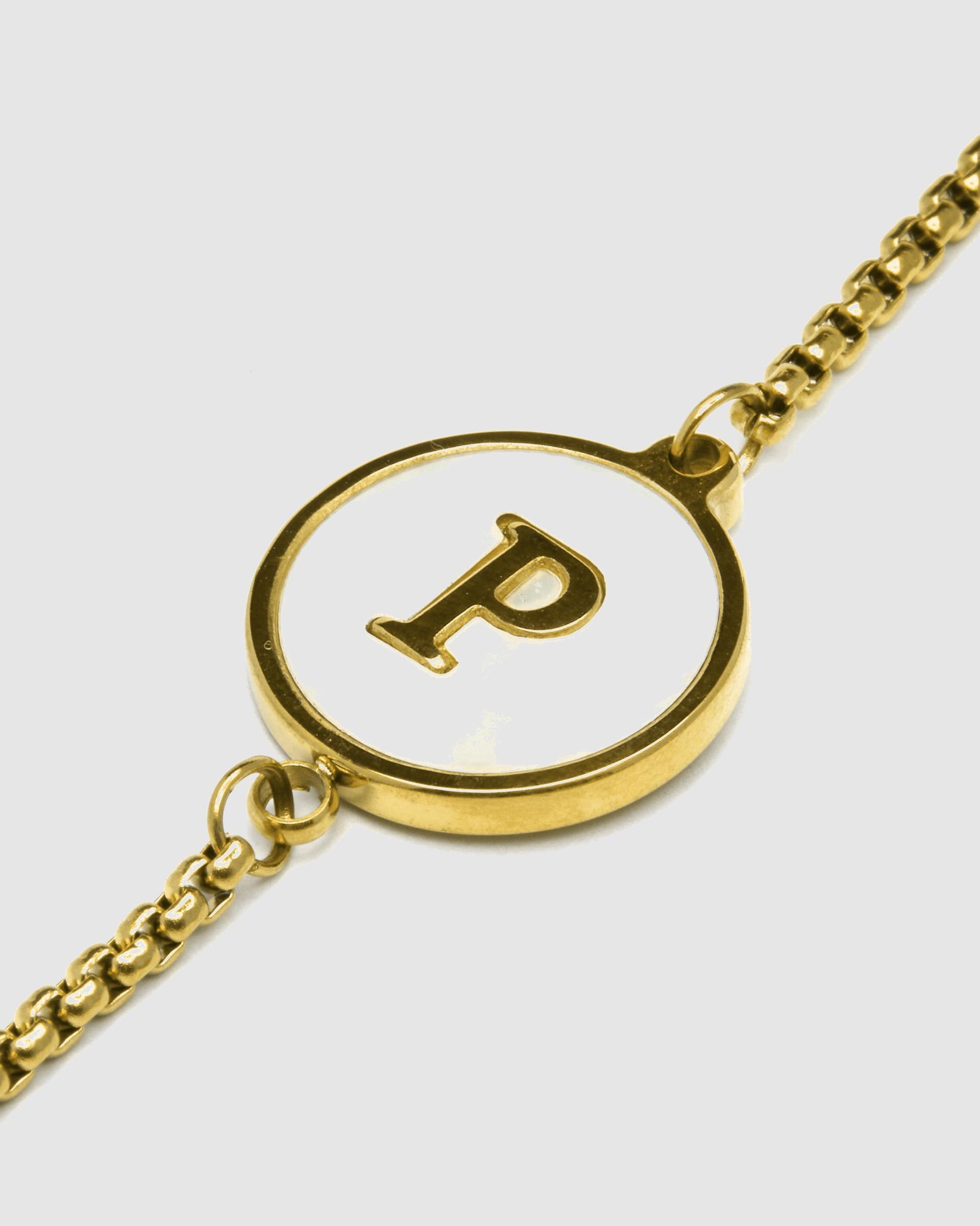 Pulseira Letras Acabada em Ouro de 18k com Madrepérola em Branco Branco-5