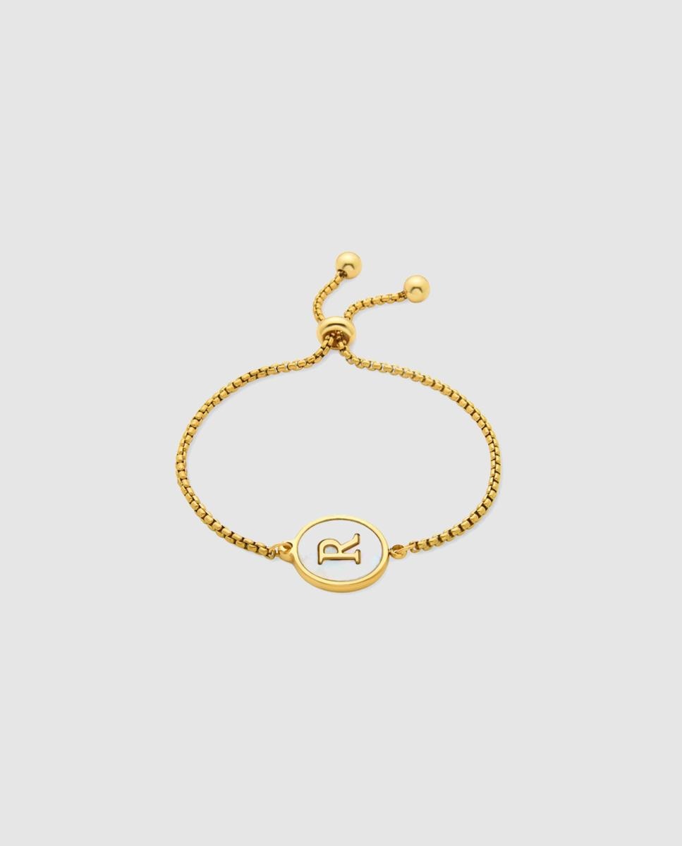 Pulseira de Corrente Letras Acabada em Ouro de 18 Quilates com Madrepérola Branca Ouro-1