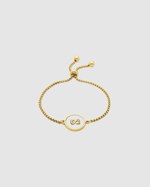 Imagem 0 de Pulseira Letras Acabada em Ouro de 18k com Madrepérola em Branco
