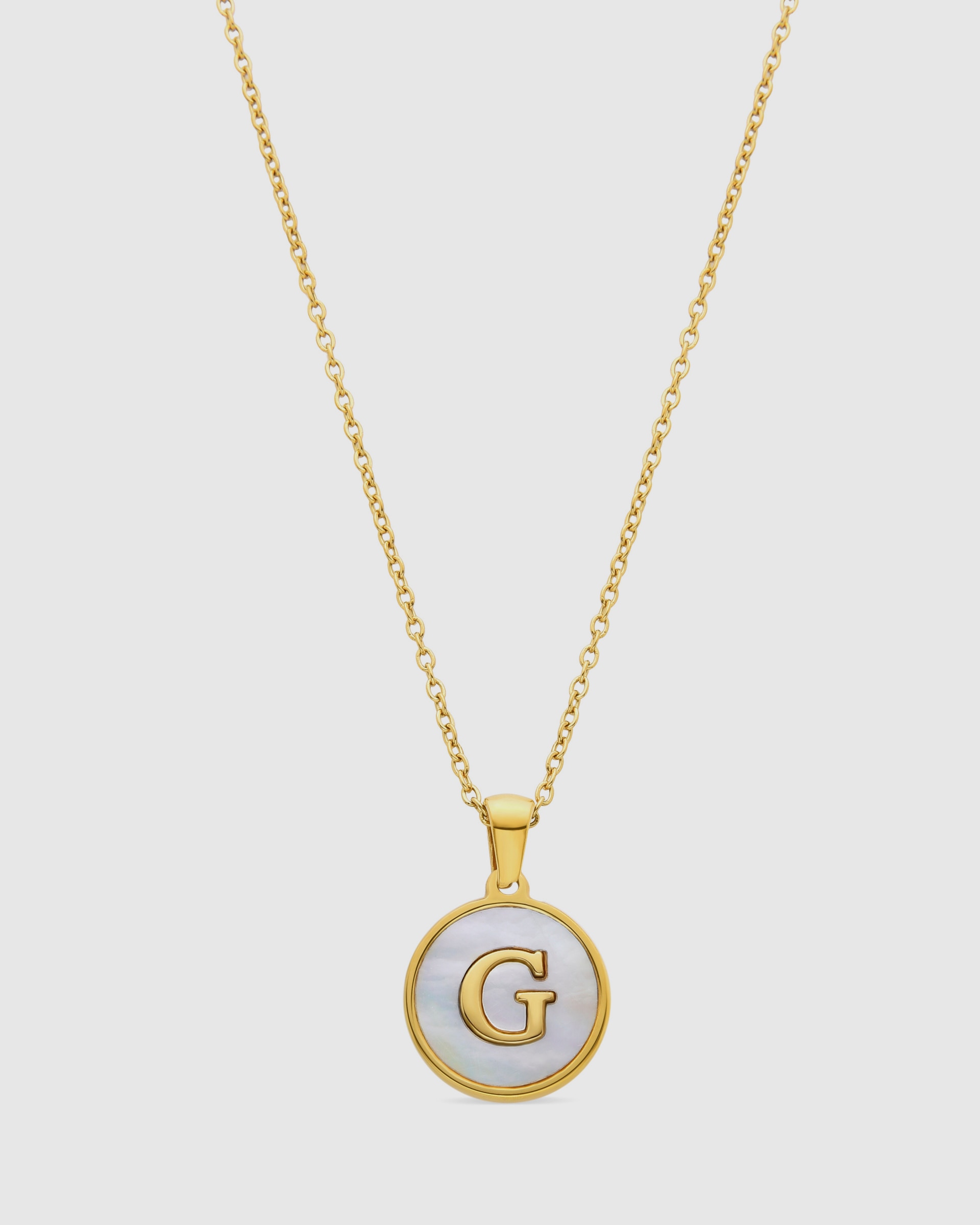 Colar de Aço Alphabet Acabado em Ouro de 18 Quilates com Madrepérola Branca Ouro-1