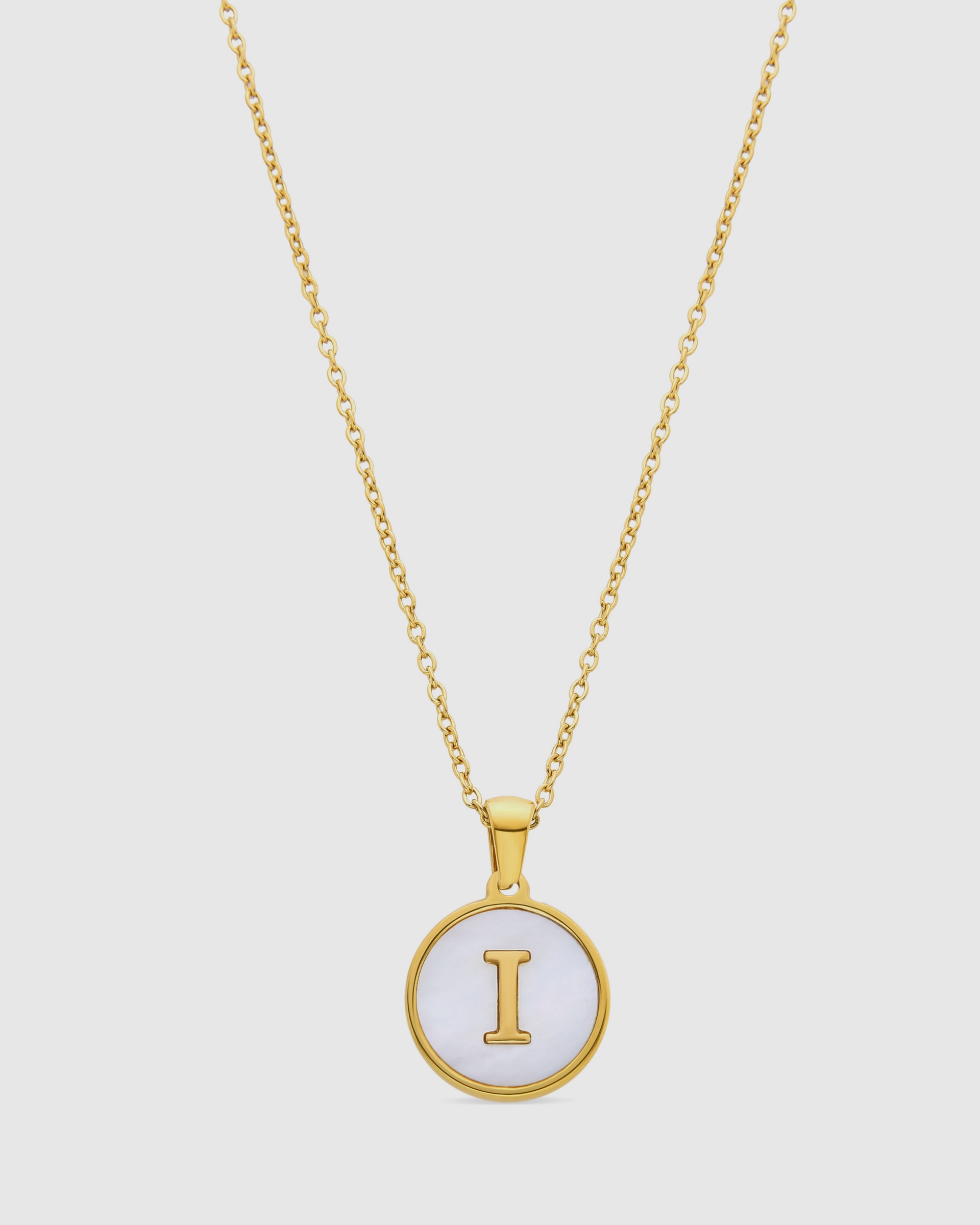 Colar de Aço Alphabet Acabado em Ouro de 18 Quilates com Madrepérola Branca Branco-1
