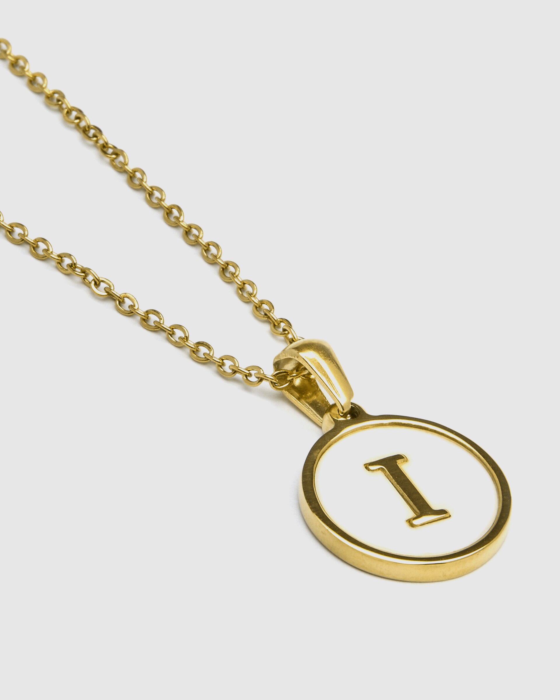 Colar de Aço Alphabet Acabado em Ouro de 18 Quilates com Madrepérola Branca Branco-3