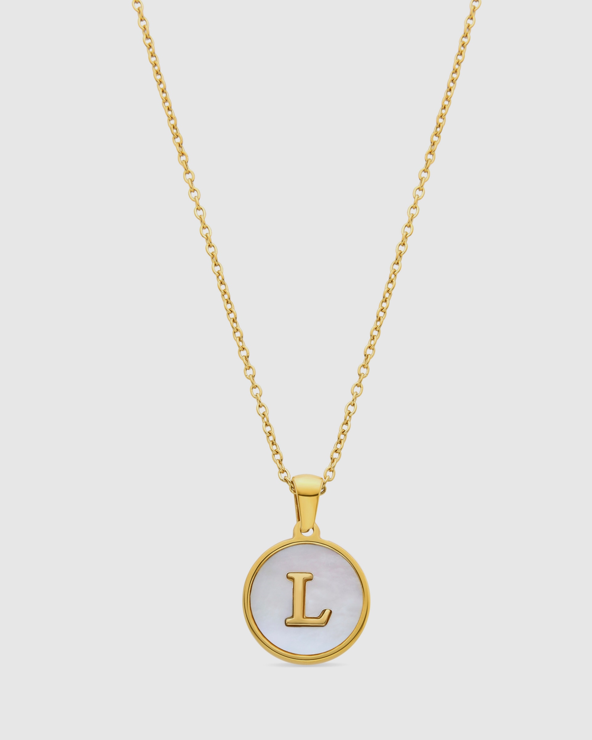 Colar de Aço Alphabet Acabado em Ouro de 18 Quilates com Madrepérola Branca Ouro-1