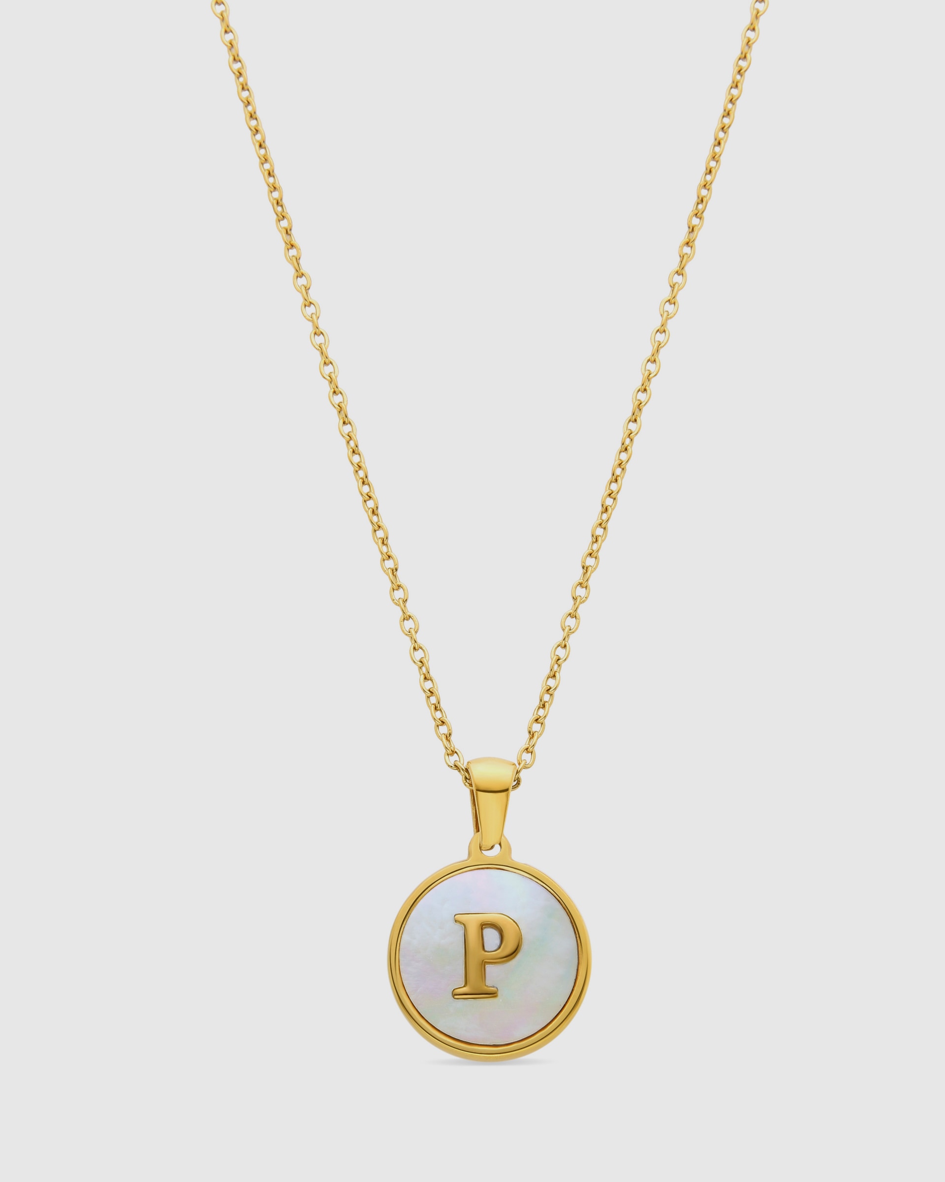Colar de Aço Alphabet Acabado em Ouro de 18 Quilates com Madrepérola Branca Branco / Castanho-1