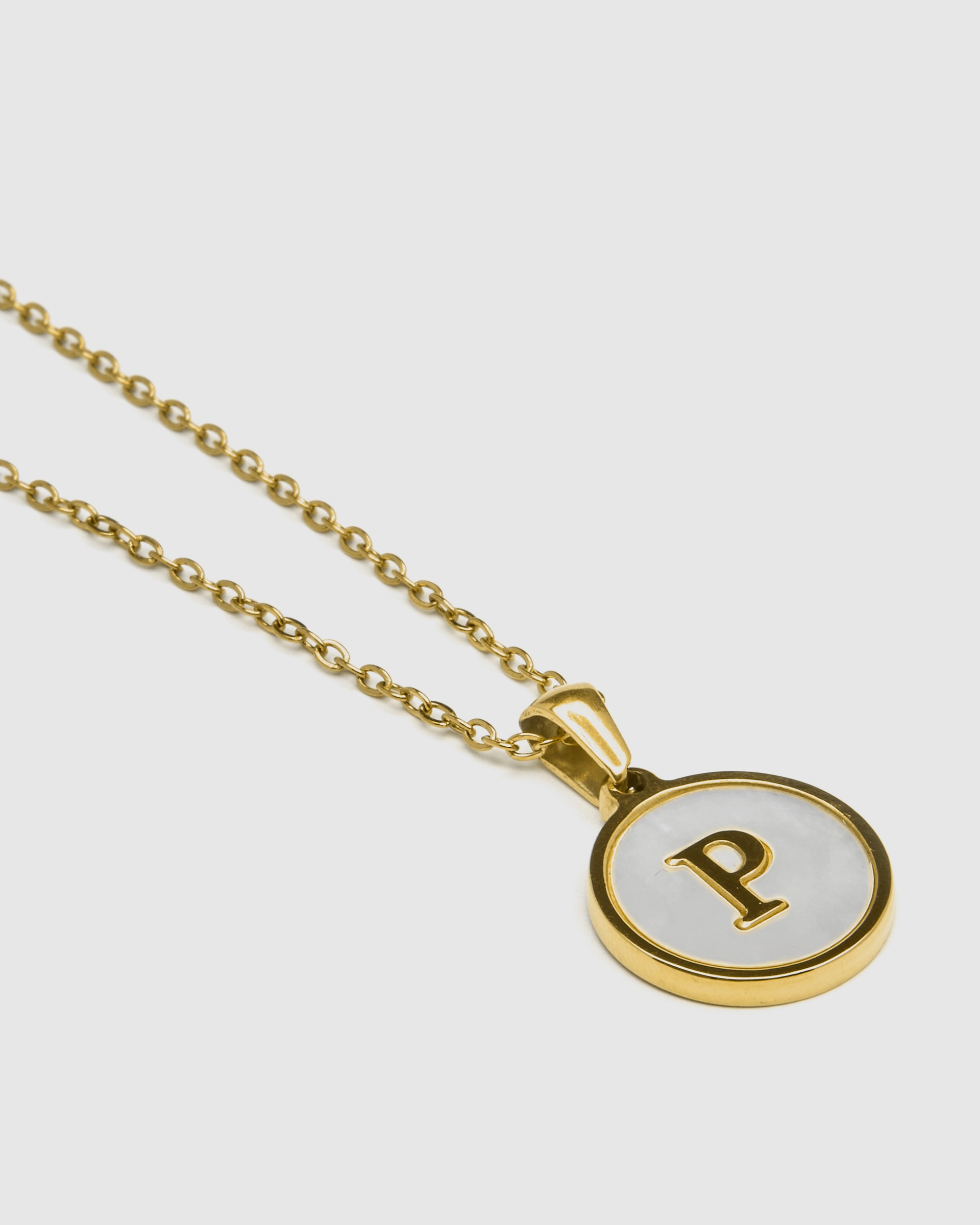 Colar de Aço Alphabet Acabado em Ouro de 18 Quilates com Madrepérola Branca Branco / Castanho-4