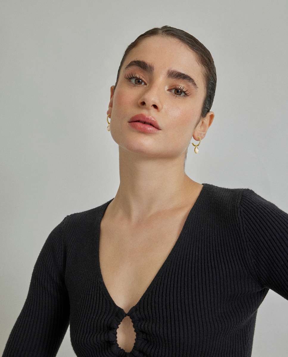 Brincos Grandes com Acabamento em Ouro de 18 Quilates com Cristal em Branco Ouro-2