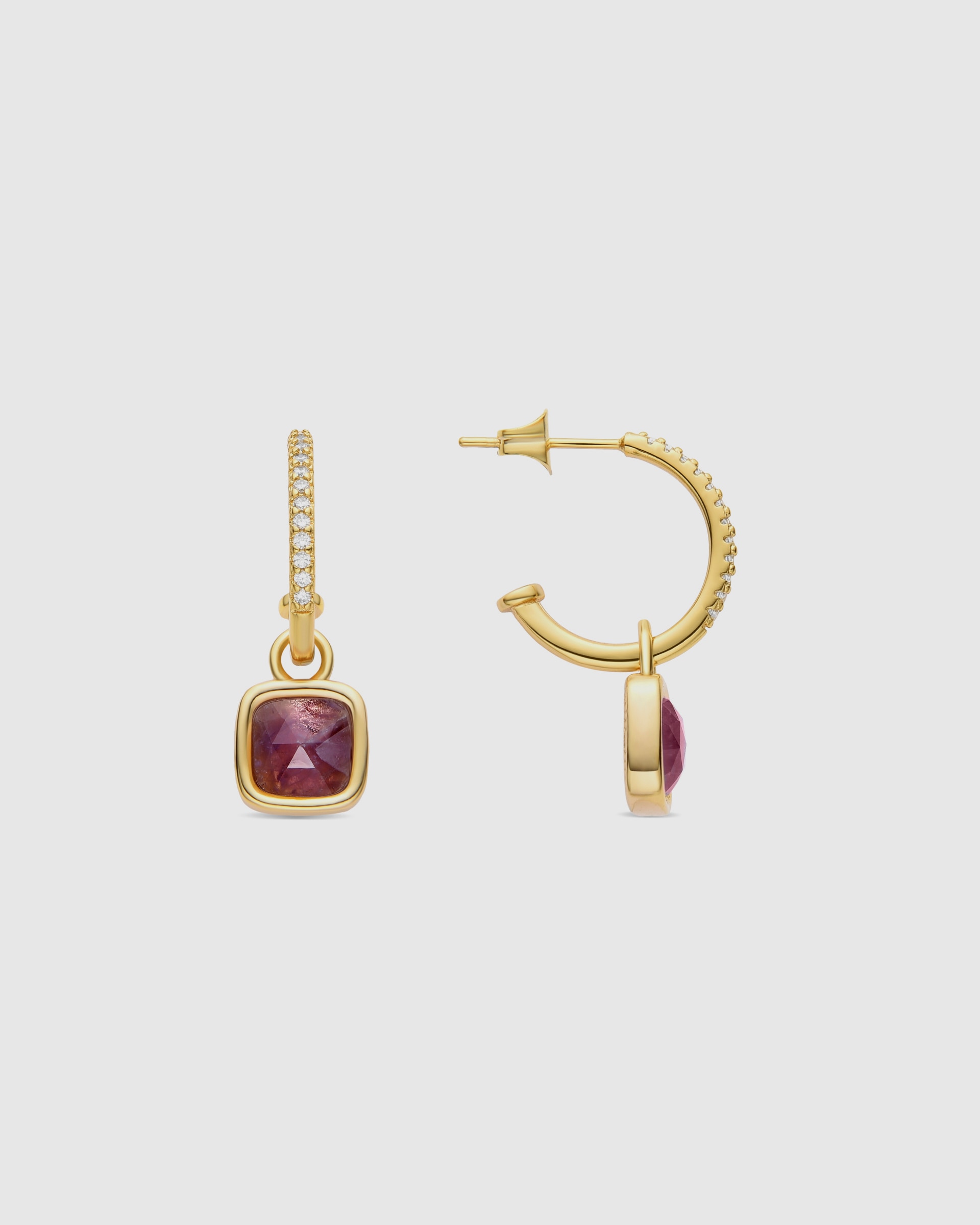 Brincos Basic Acabados em Ouro de 18 Quilates com Cristal Roxo Ouro-1