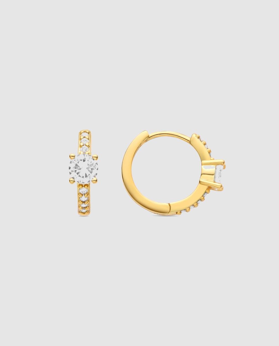 Brincos de Argola Basic Acabados em Ouro Amarelo de 18 Quilates com Zircônia Brilhante Ouro-1