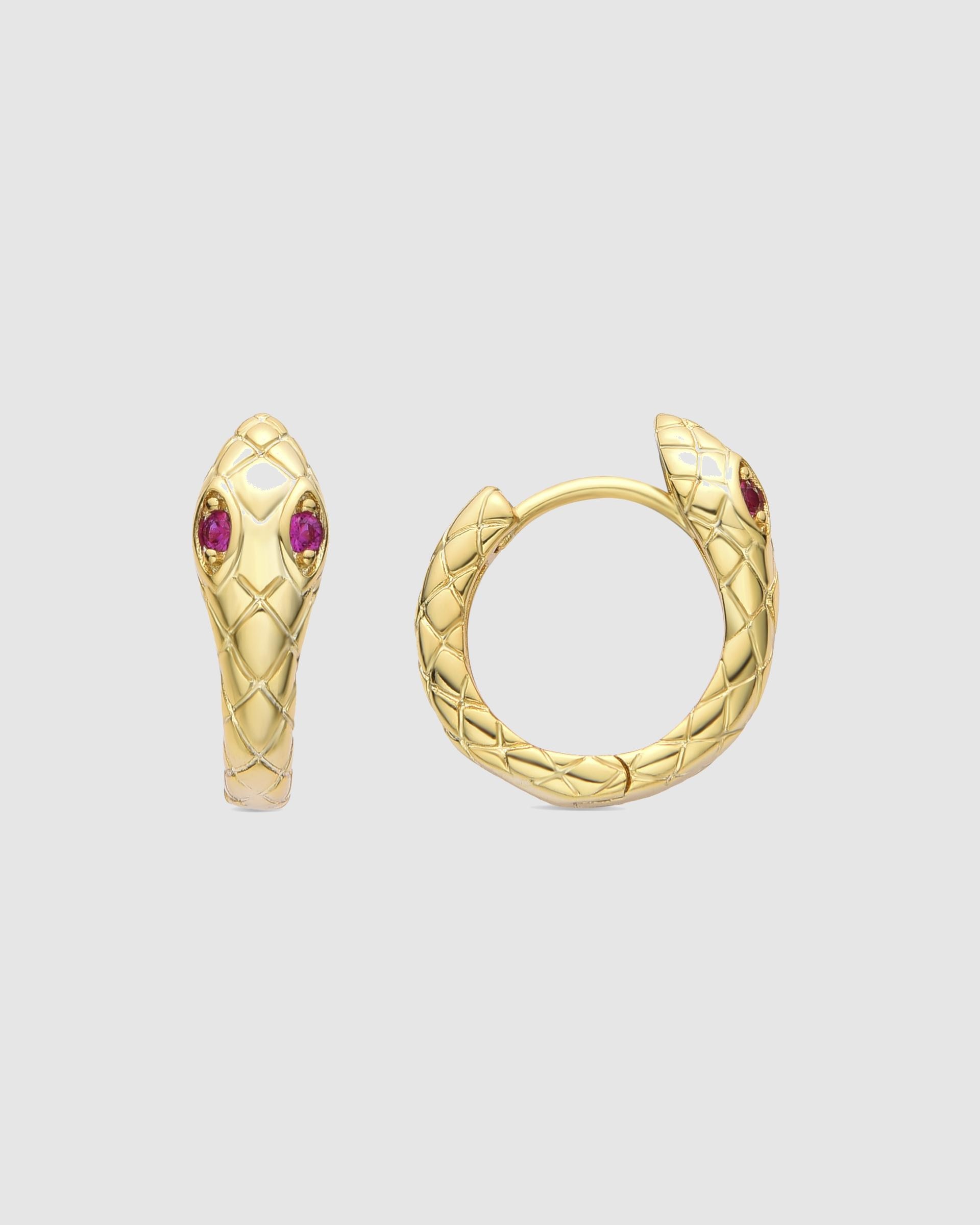 Brincos de Argola Basic Acabados em Ouro Amarelo de 18 Quilates com Zircônias Rubi Ouro-1