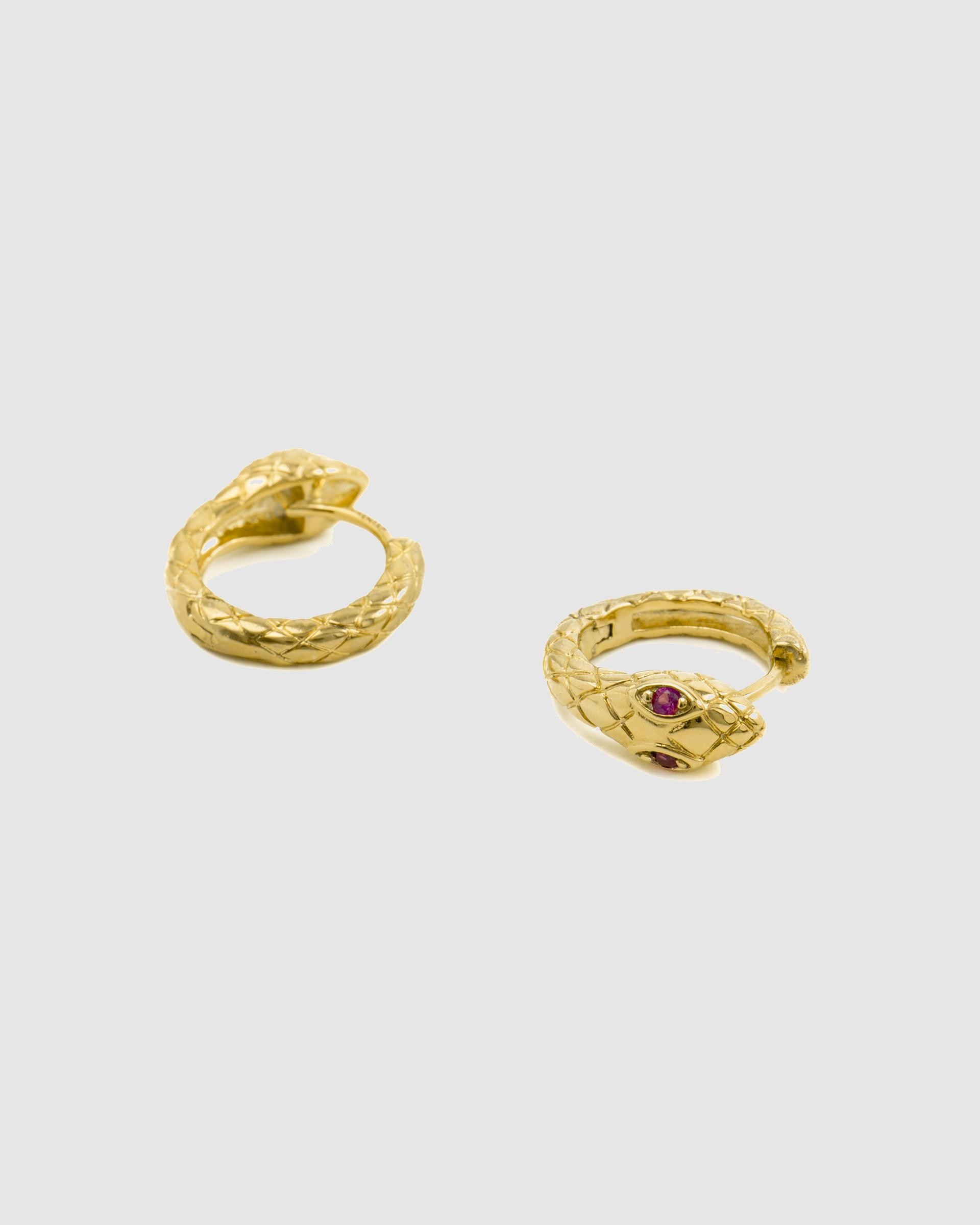 Brincos de Argola Basic Acabados em Ouro Amarelo de 18 Quilates com Zircônias Rubi Ouro-6