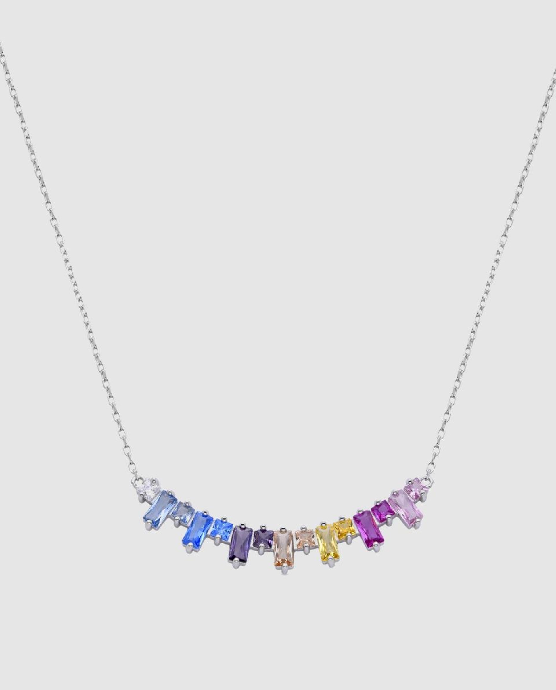 Colar Trendy de Prata de Lei 925 com Acabamento em Ródio e Zirconita Multicolor Multicolor-1