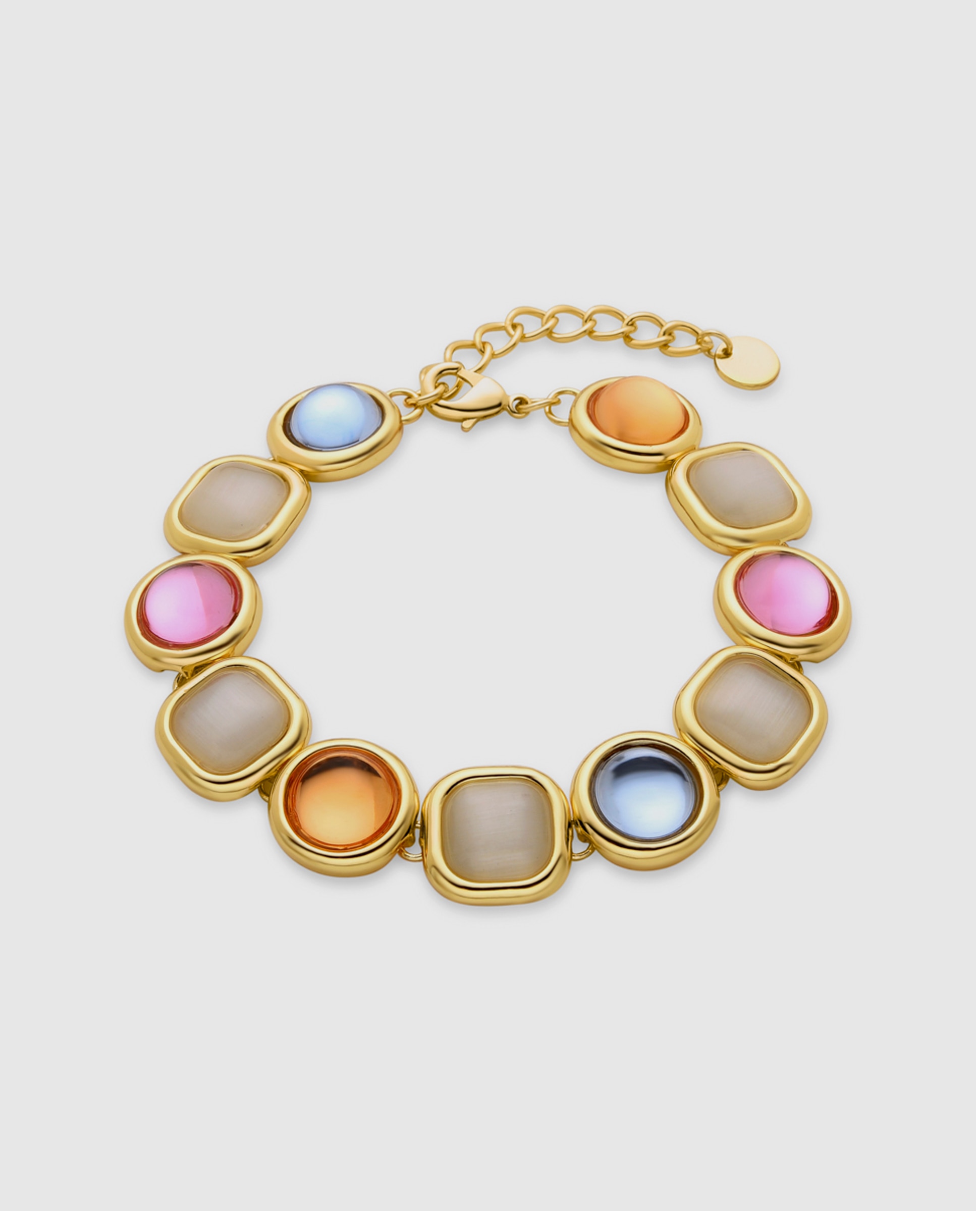 Pulseira de Elos África Acabada em Ouro Amarelo de 18 Quilates com Cristal Multicolor Ouro-1