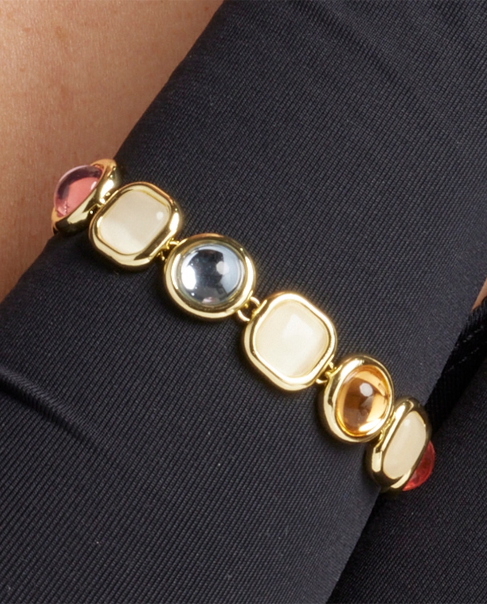 Pulseira de Elos África Acabada em Ouro Amarelo de 18 Quilates com Cristal Multicolor Ouro-4