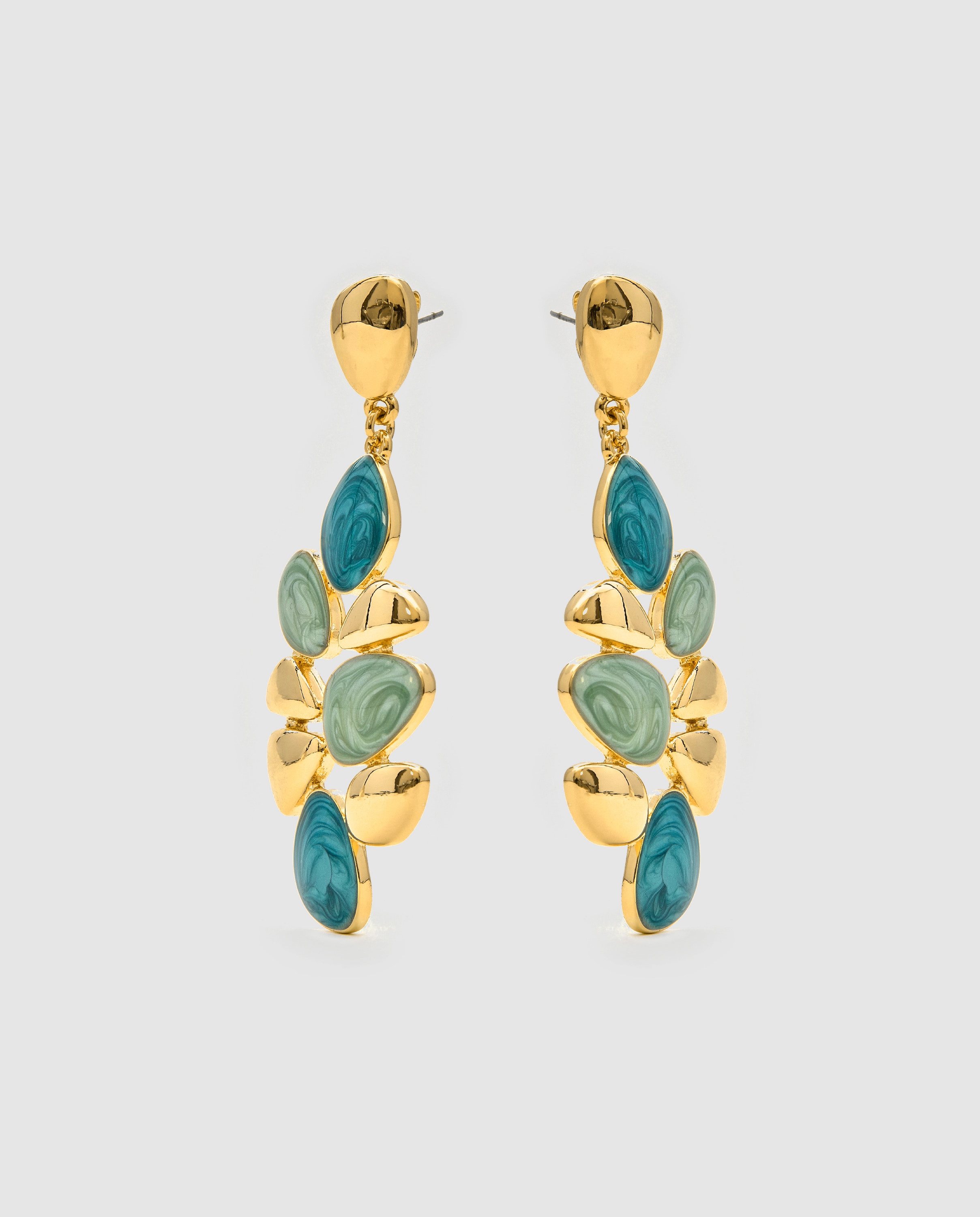 Brincos África com Acabamentos em Ouro Amarelo de 18 Quilates e Resina Verde Azul / Amarelo-3