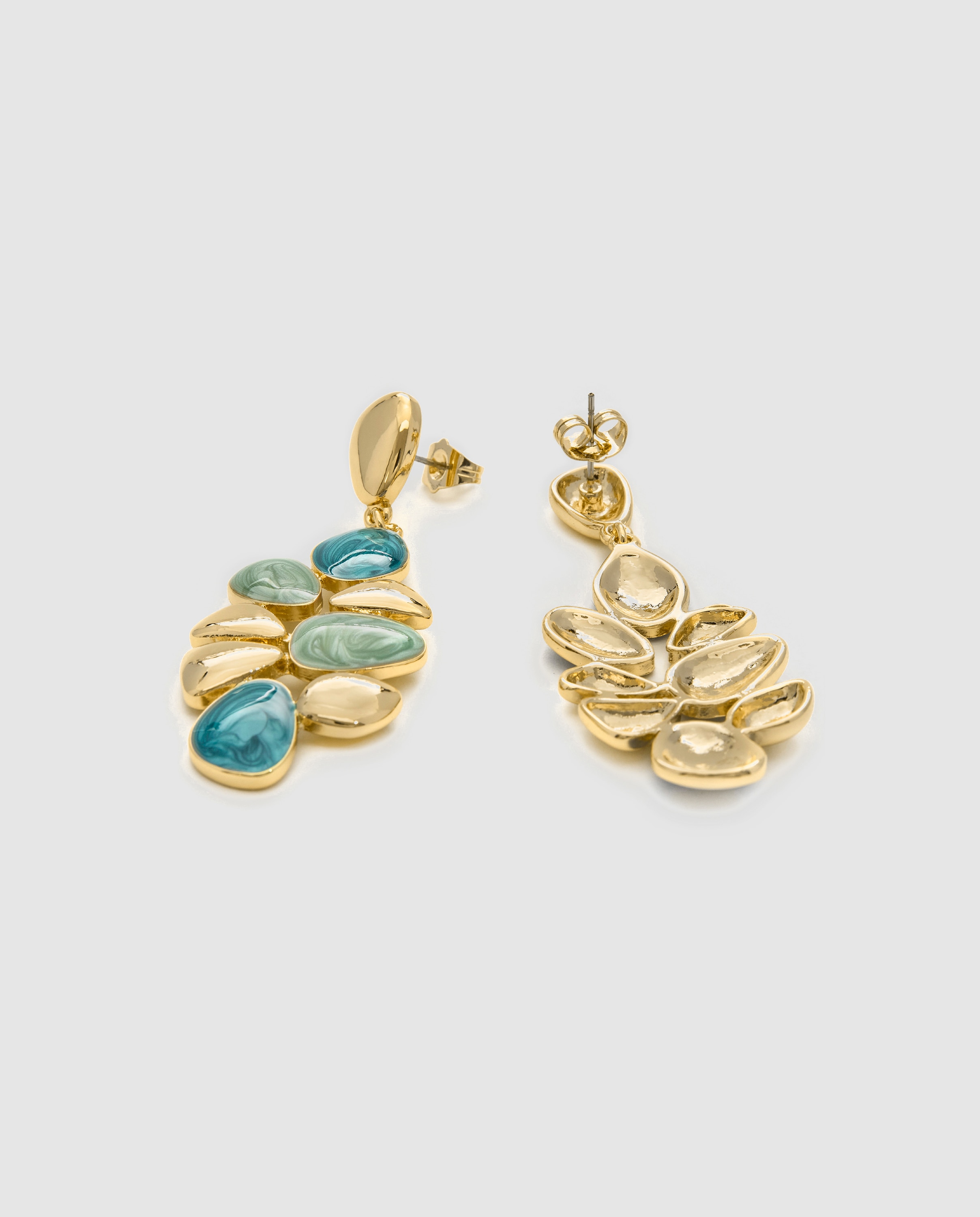 Brincos África com Acabamentos em Ouro Amarelo de 18 Quilates e Resina Verde Azul / Amarelo-5