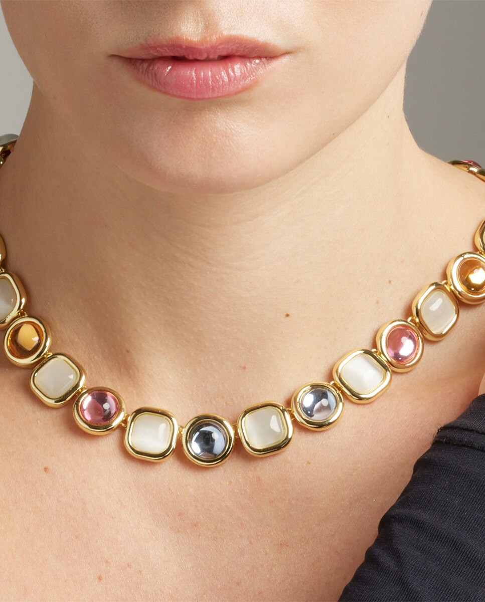 Colar África Acabado em Ouro Amarelo de 18 Quilates com Cristal Multicolor Ouro-3