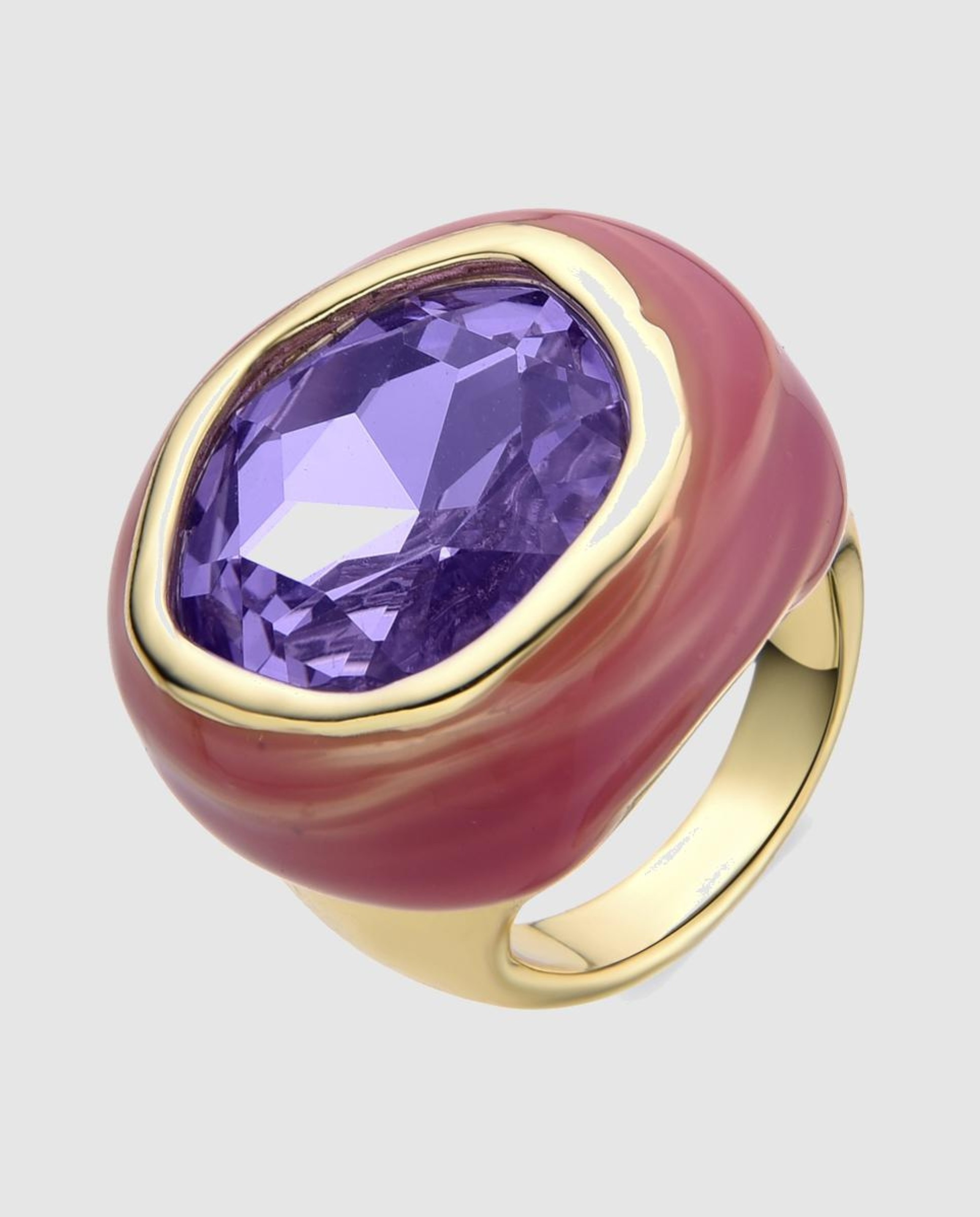 Anel África com Acabamento em Ouro de 18 Quilates e Cristal Roxo Roxo-1