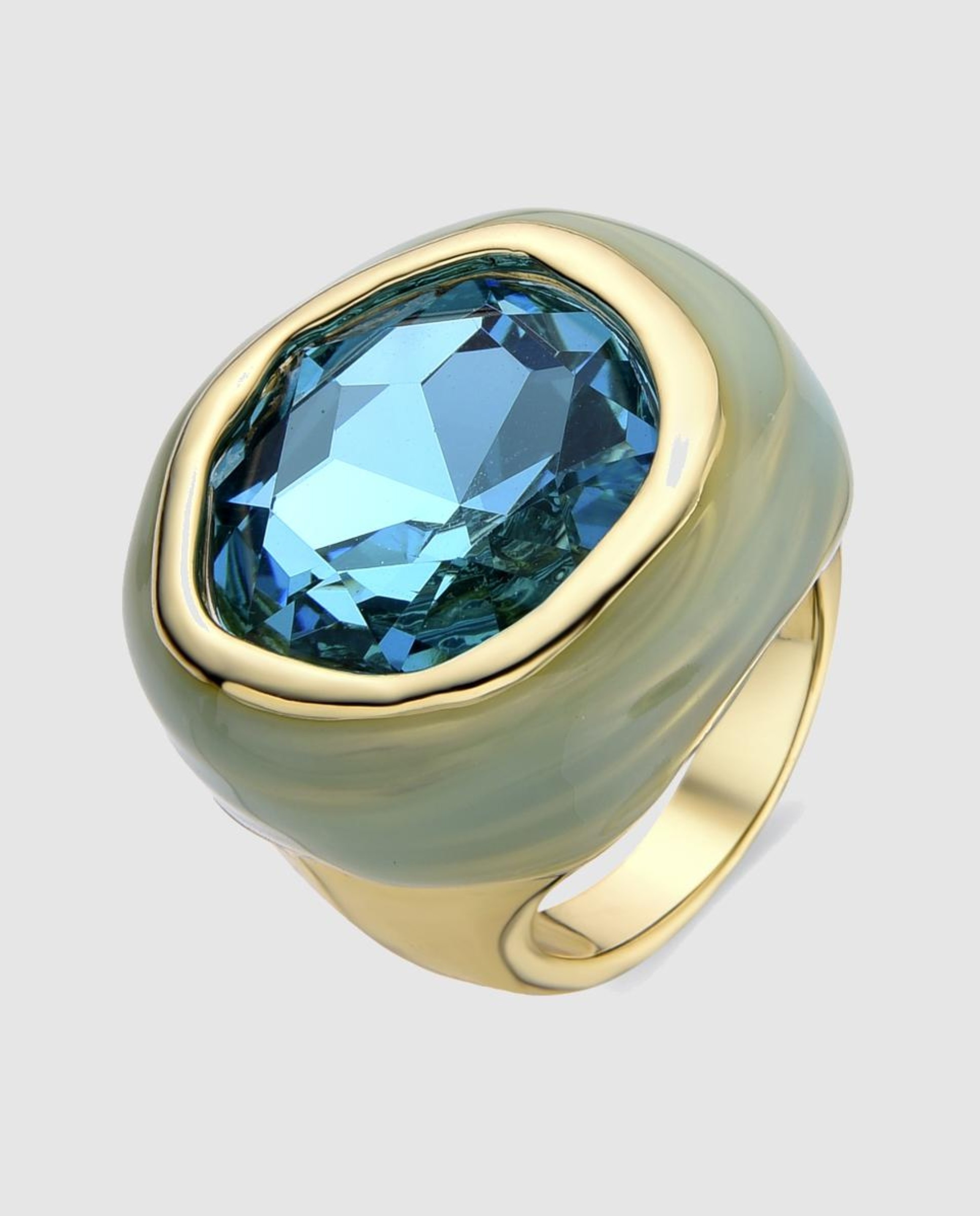 Anel África Acabado em Ouro de 18 Quilates com Cristal Verde Verde-1
