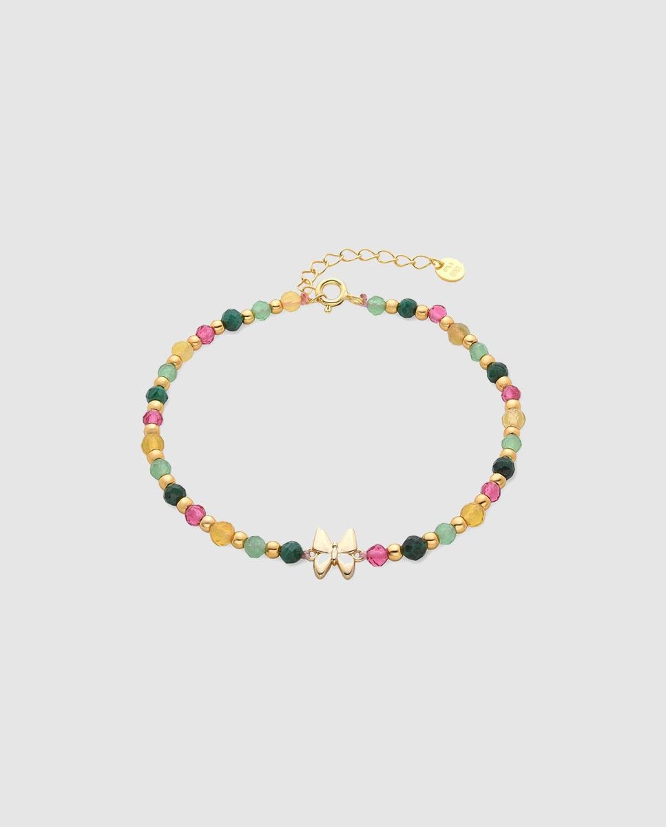 Pulseira de Corrente Make a Wish de Prata de Lei 925 Acabada em Ouro Amarelo de 18 Quilates com Cristal Verde Dourado-1