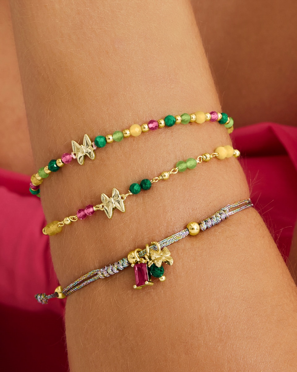 Pulseira de Corrente Make a Wish de Prata de Lei 925 Acabada em Ouro Amarelo de 18 Quilates com Cristal Verde Dourado-3