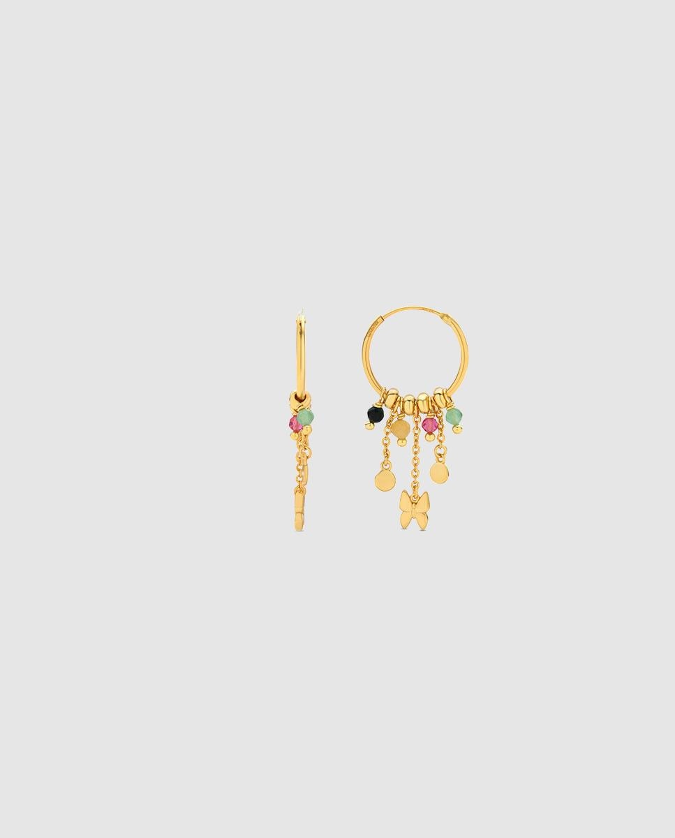 Brincos de Aro Pide Un Deseo de Prata de Lei 925 com Acabamento em Ouro Amarelo 18 Quilates com Cristal Multicolor Ouro-1