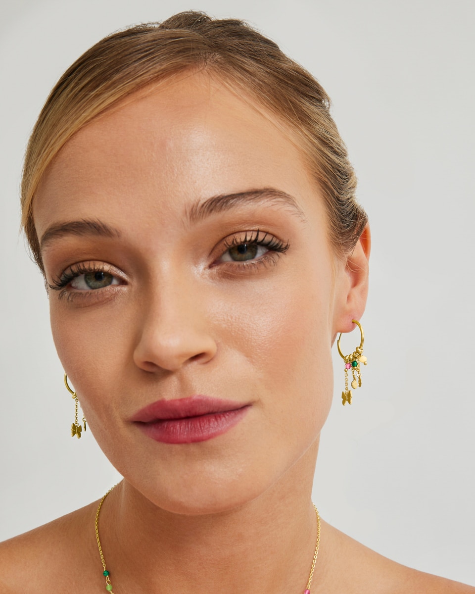 Brincos de Aro Pide Un Deseo de Prata de Lei 925 com Acabamento em Ouro Amarelo 18 Quilates com Cristal Multicolor Ouro-2