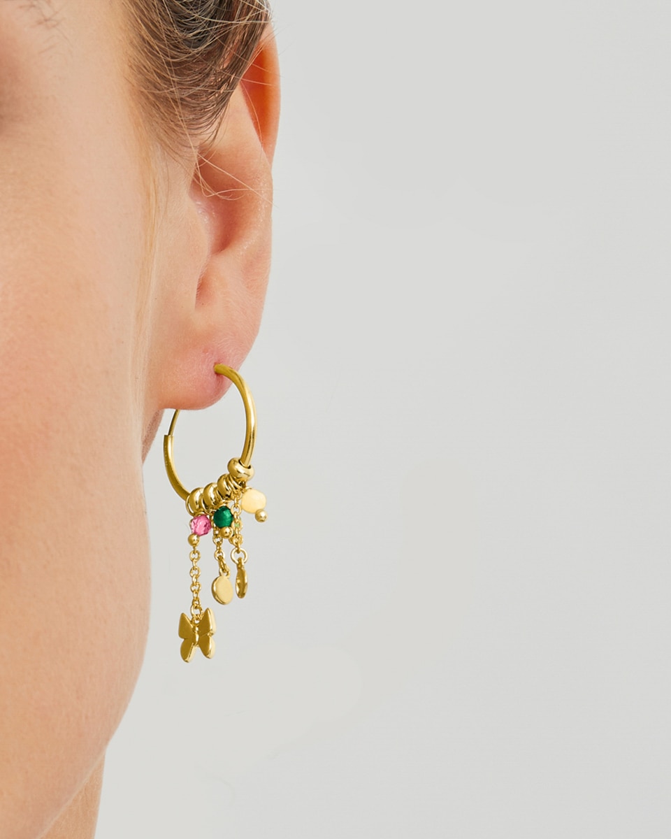 Brincos de Aro Pide Un Deseo de Prata de Lei 925 com Acabamento em Ouro Amarelo 18 Quilates com Cristal Multicolor Ouro-3