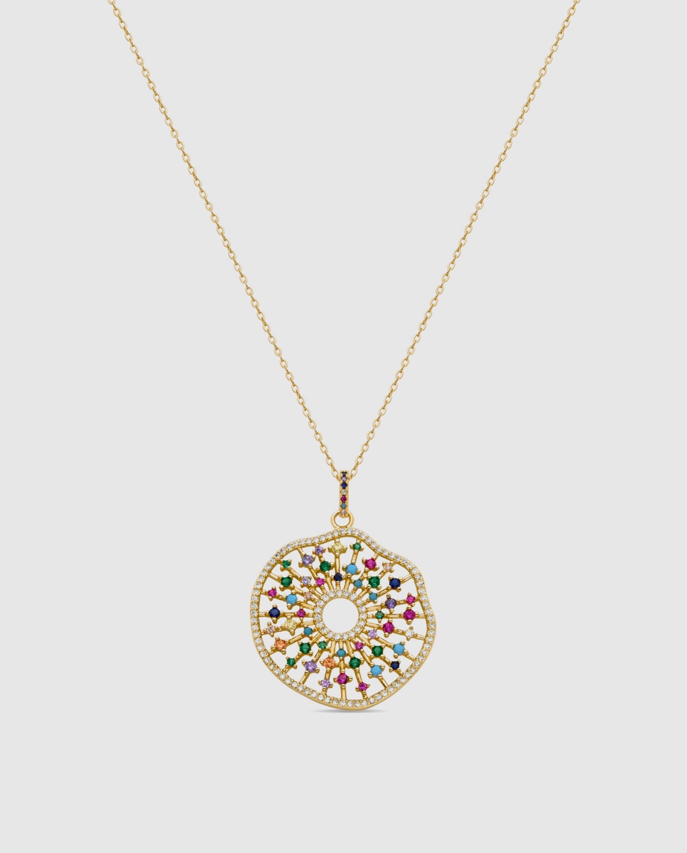 Colar Trendy de Prata de Lei 925 com Acabamento em Ouro de 18 Quilates e Zirconita Multicolor Ouro-1