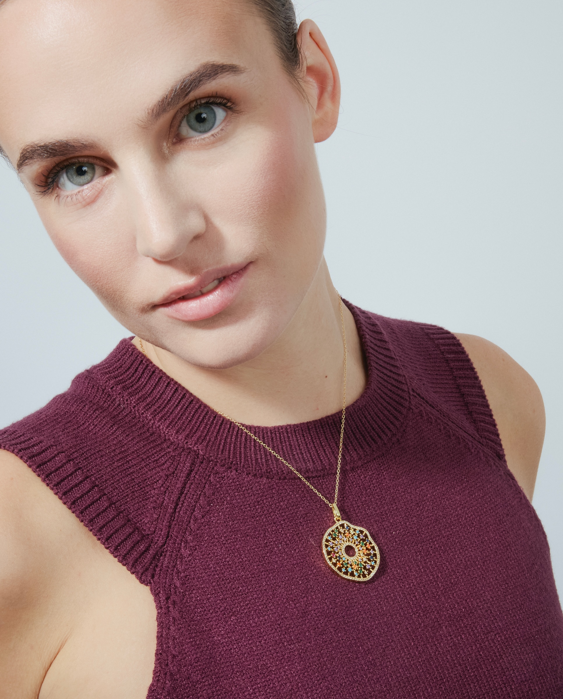 Colar Trendy de Prata de Lei 925 com Acabamento em Ouro de 18 Quilates e Zirconita Multicolor Ouro-2