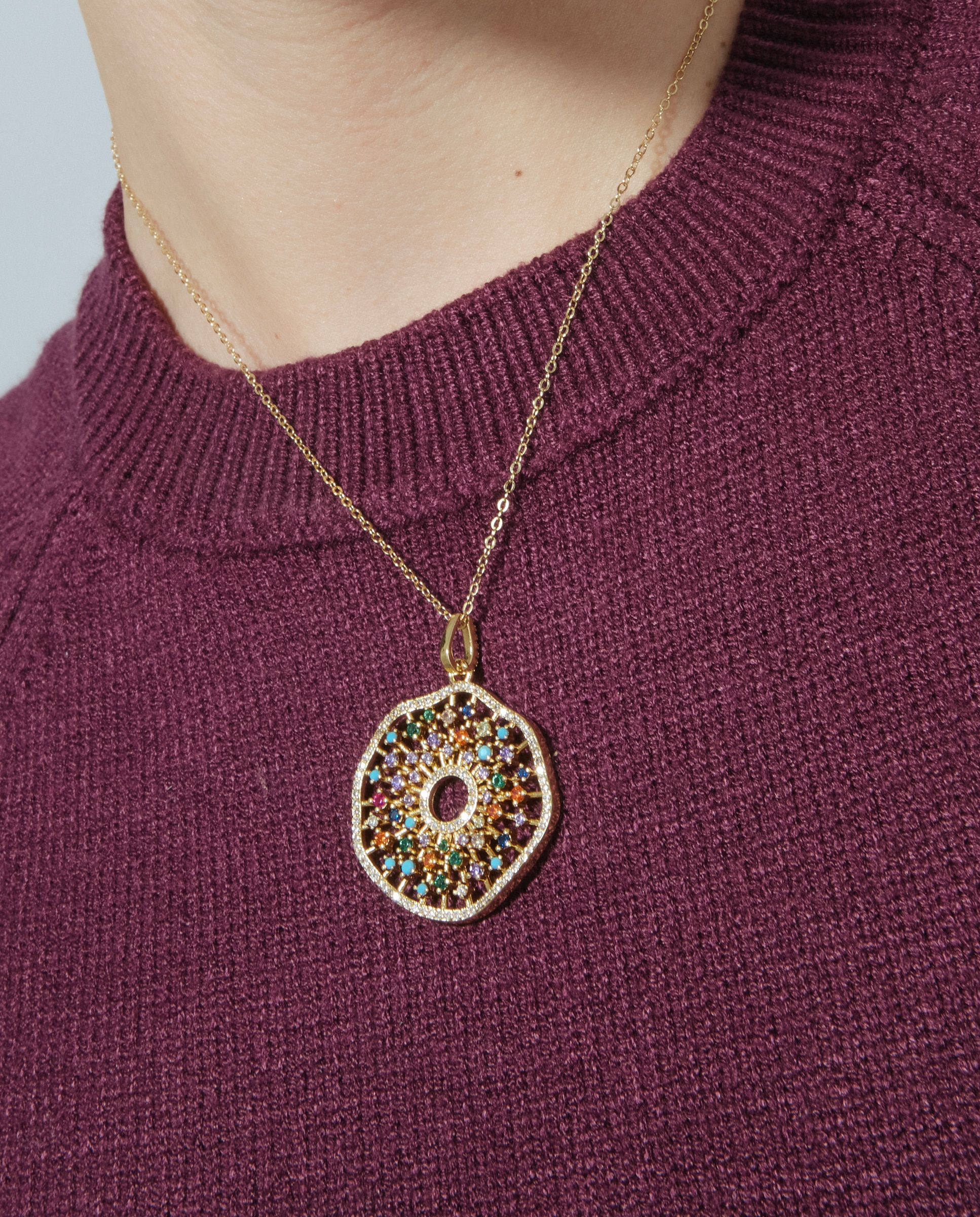 Colar Trendy de Prata de Lei 925 com Acabamento em Ouro de 18 Quilates e Zirconita Multicolor Ouro-3