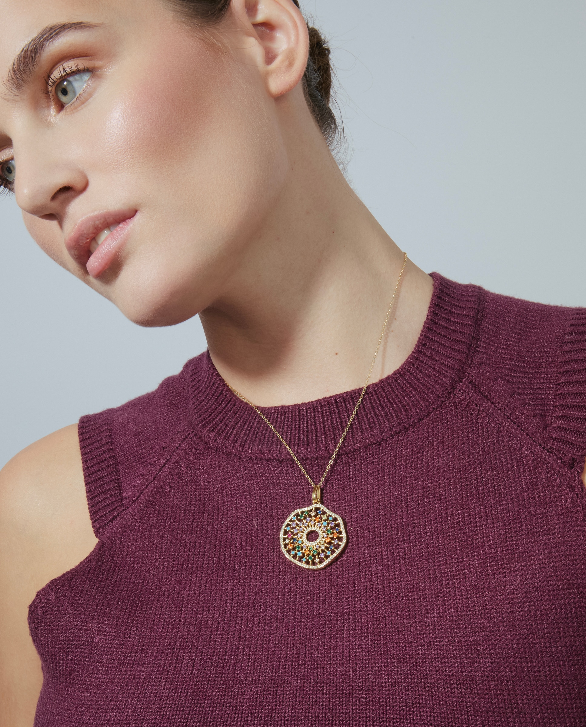 Colar Trendy de Prata de Lei 925 com Acabamento em Ouro de 18 Quilates e Zirconita Multicolor Ouro-4