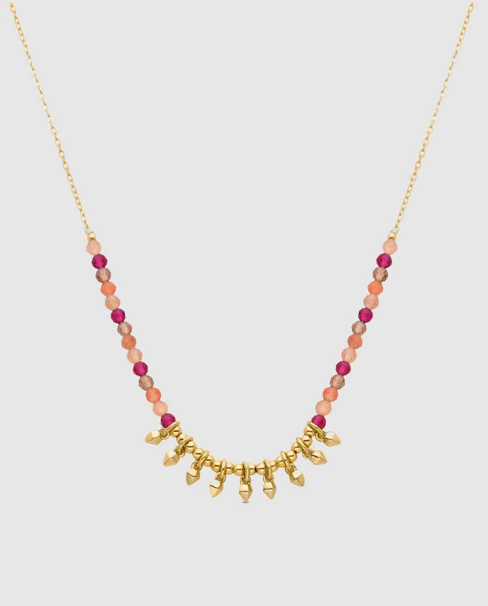 Colar Trendy de Prata de Lei 925 com Acabamento em Ouro de 18 Quilates e Cristal Multicolor Ouro-1