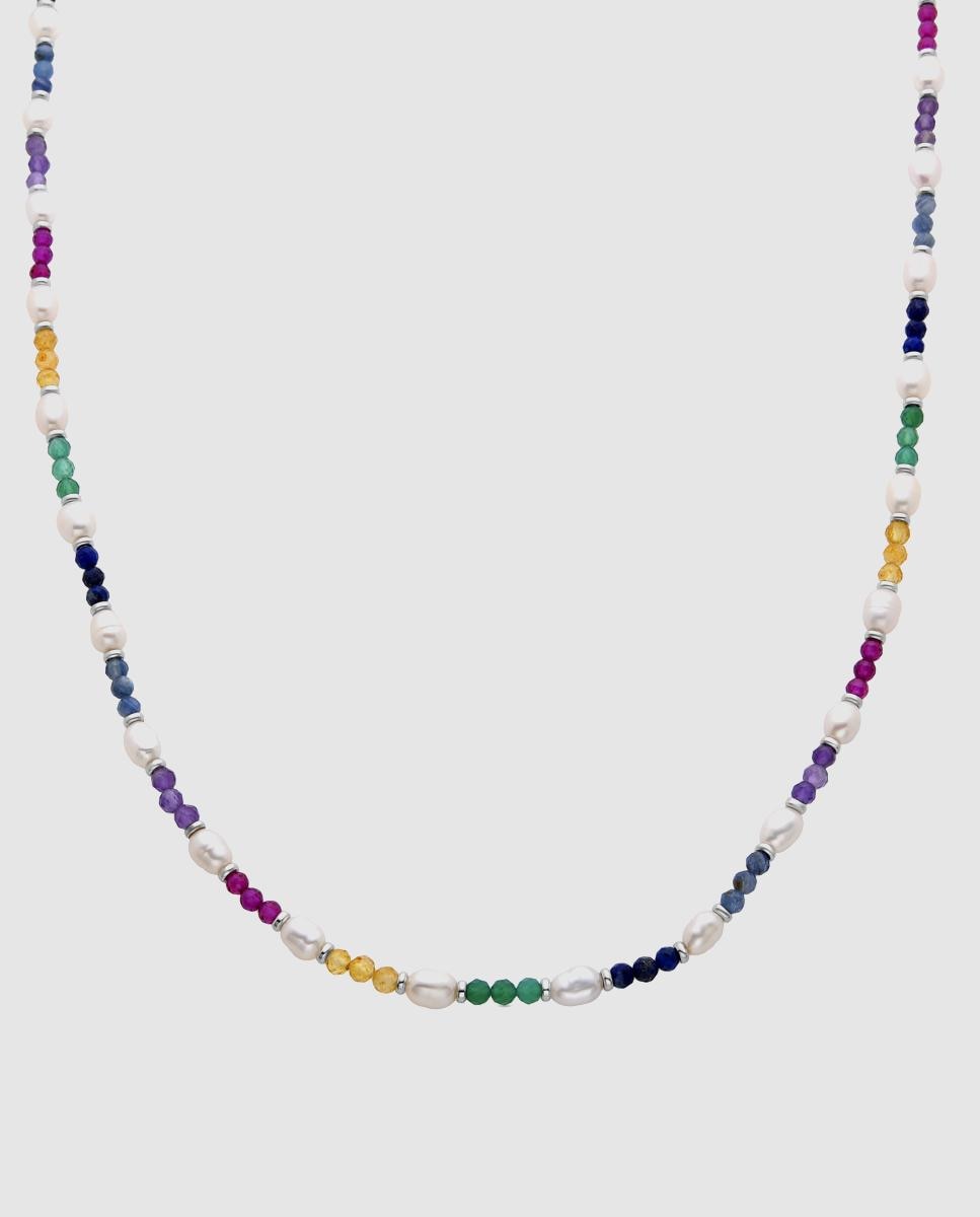 Colar Trendy de Prata de Lei 925 com Acabamento em Ródio e Cristal Multicolor Prata-1