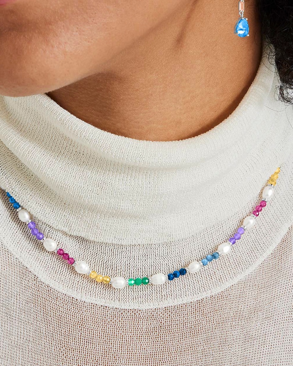 Colar Trendy de Prata de Lei 925 com Acabamento em Ródio e Cristal Multicolor Prata-3