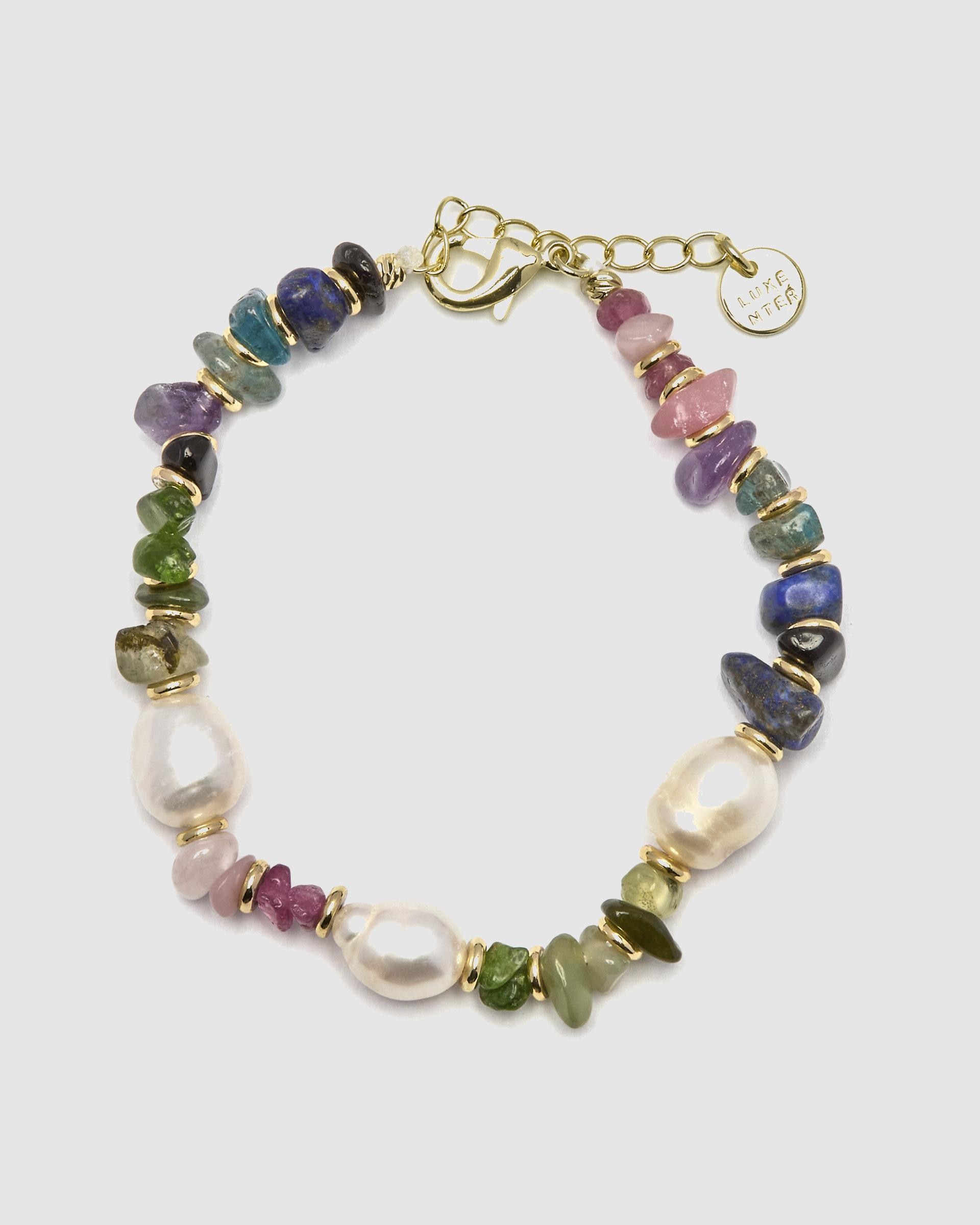 Pulseira de Corrente África Acabada em Ouro Amarelo de 18 Quilates com Multicolor Pedra Natural Multicolor-3