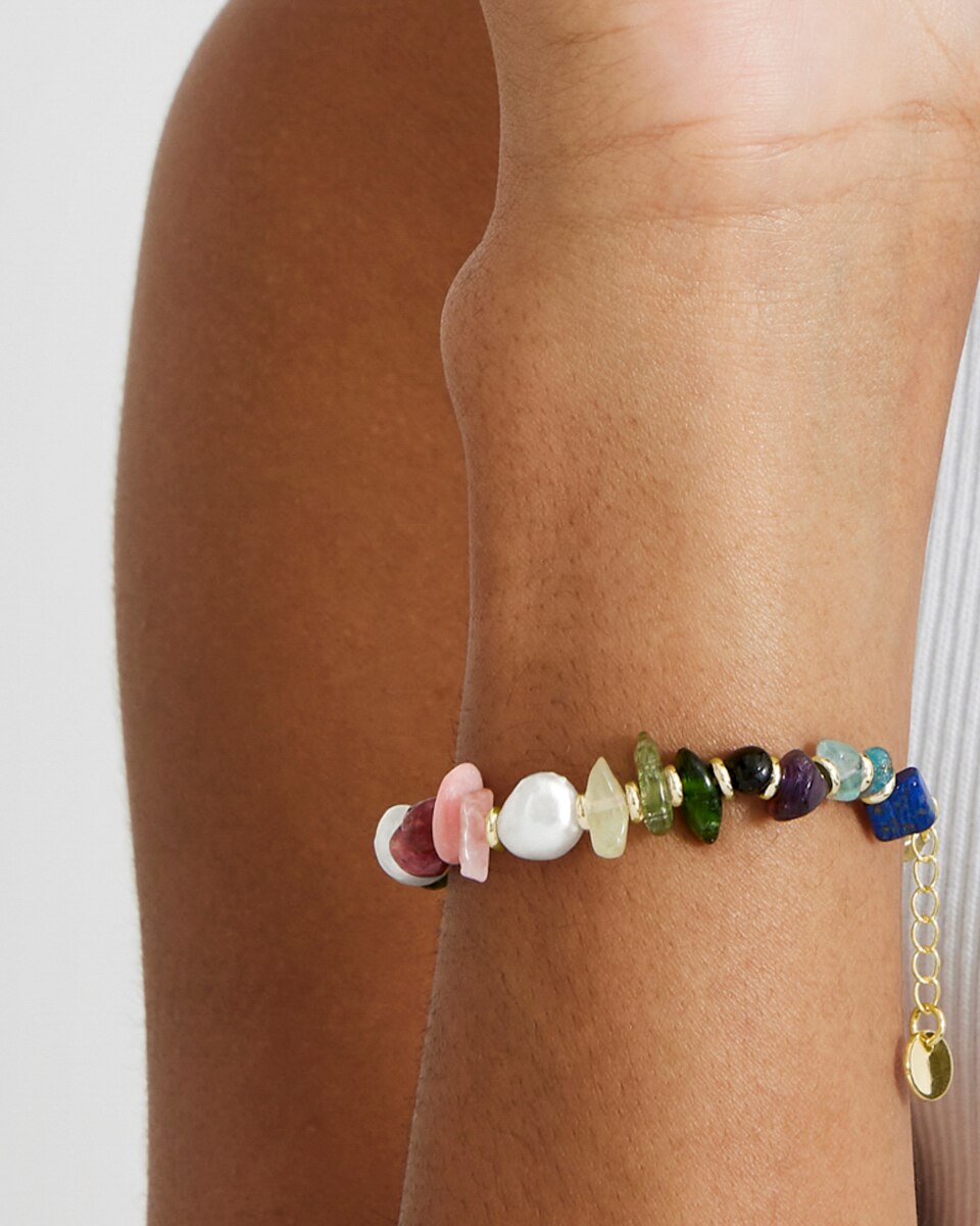 Pulseira de Corrente África Acabada em Ouro Amarelo de 18 Quilates com Multicolor Pedra Natural Multicolor-4