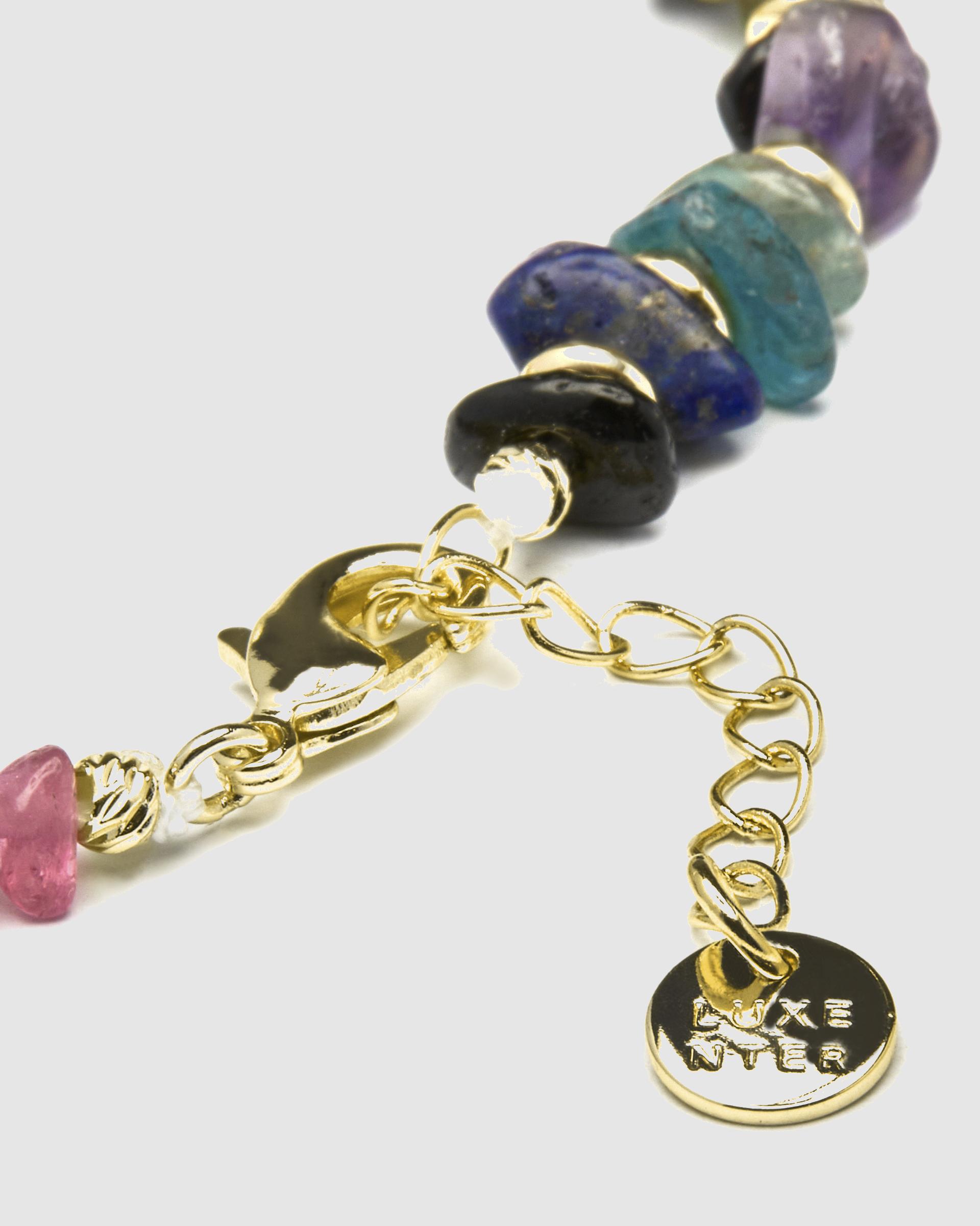 Pulseira de Corrente África Acabada em Ouro Amarelo de 18 Quilates com Multicolor Pedra Natural Multicolor-7