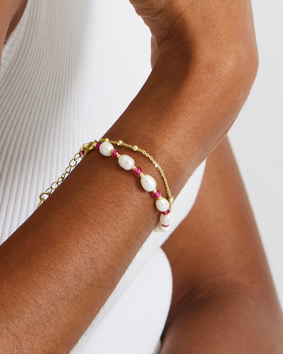 Pulseira de Corrente África Acabada em Ouro Amarelo de 18 Quilates com Pérola Branca Ouro-4