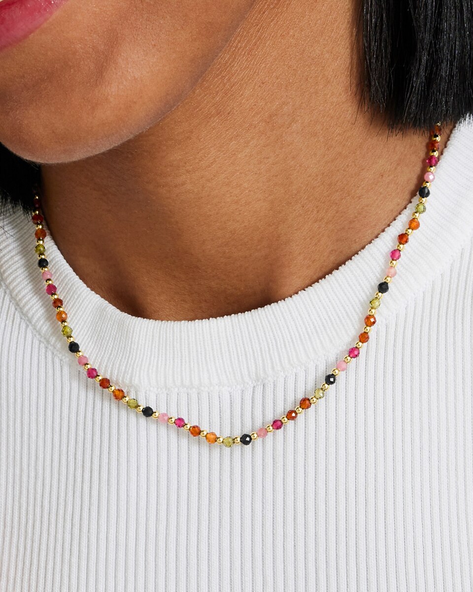 Colar África Acabado em Ouro Amarelo de 18 Quilates com Cristal Multicolor Ouro-3