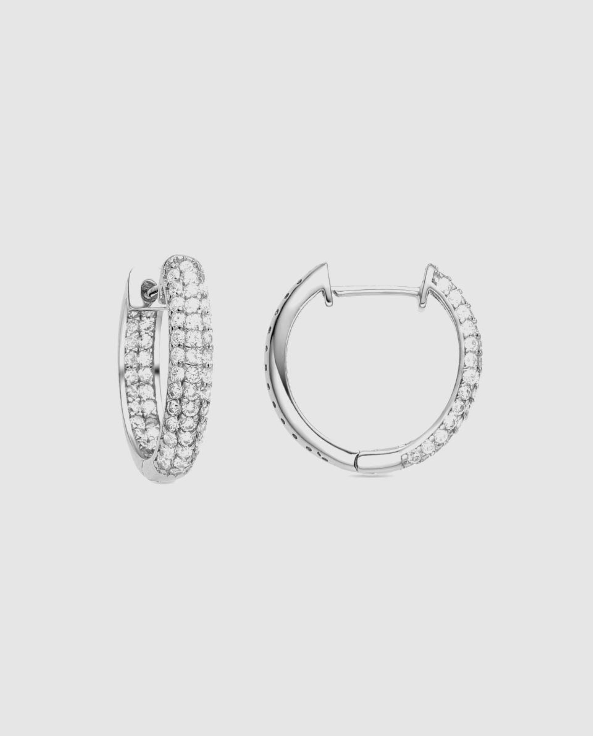 Brincos de Argola Momentos para Brilhar de Prata de Lei 925 com Acabamento em Ródio e Zirconita Brilhante Branco-1